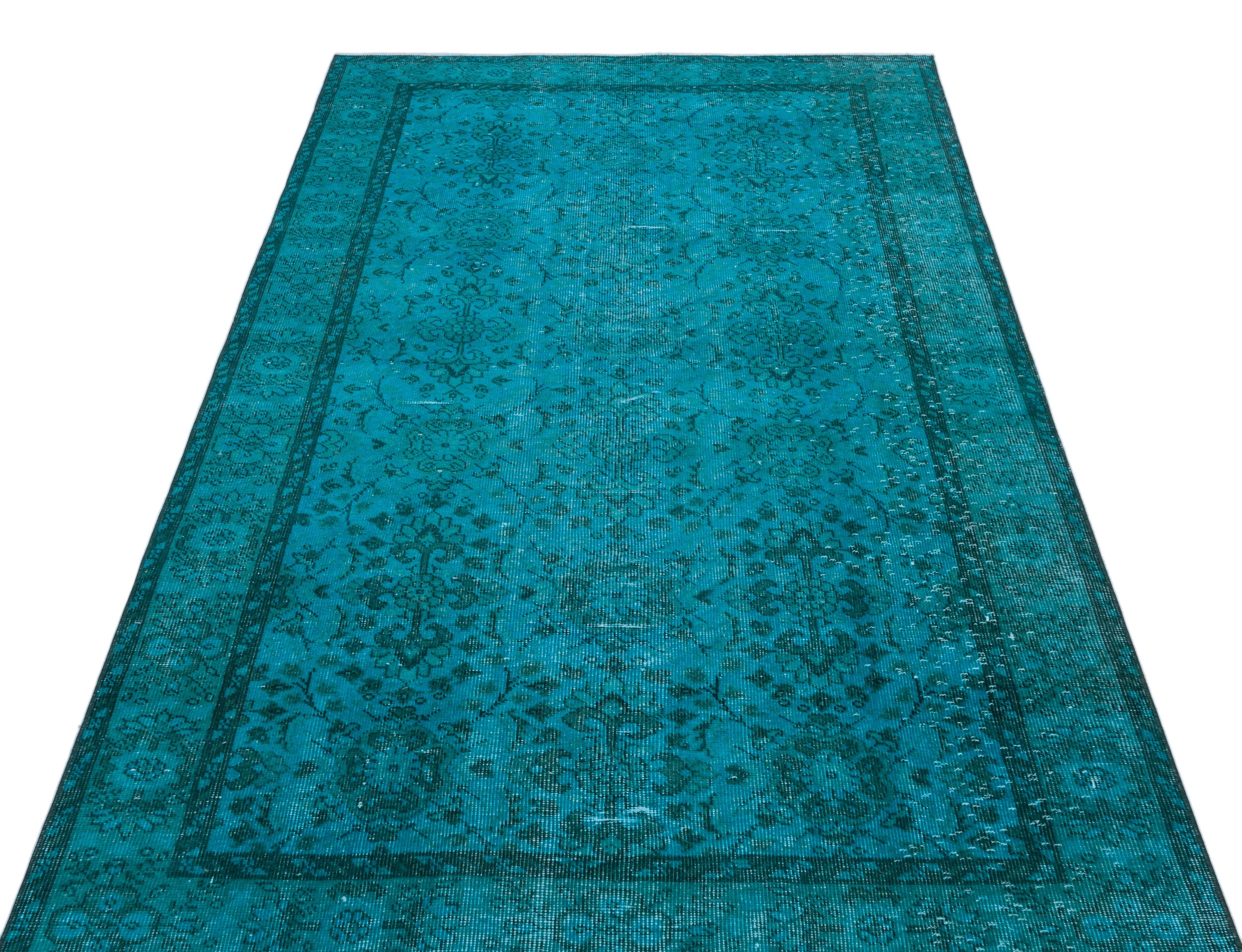 Turquoise Over Dyed Vintage Rug 4'6'' x 8'2'' ft 136 x 248 cm
