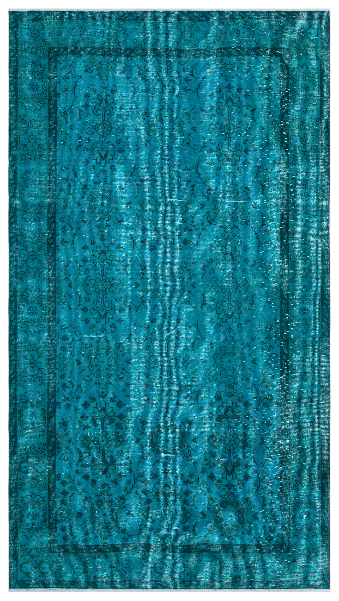 Turquoise Over Dyed Vintage Rug 4'6'' x 8'2'' ft 136 x 248 cm