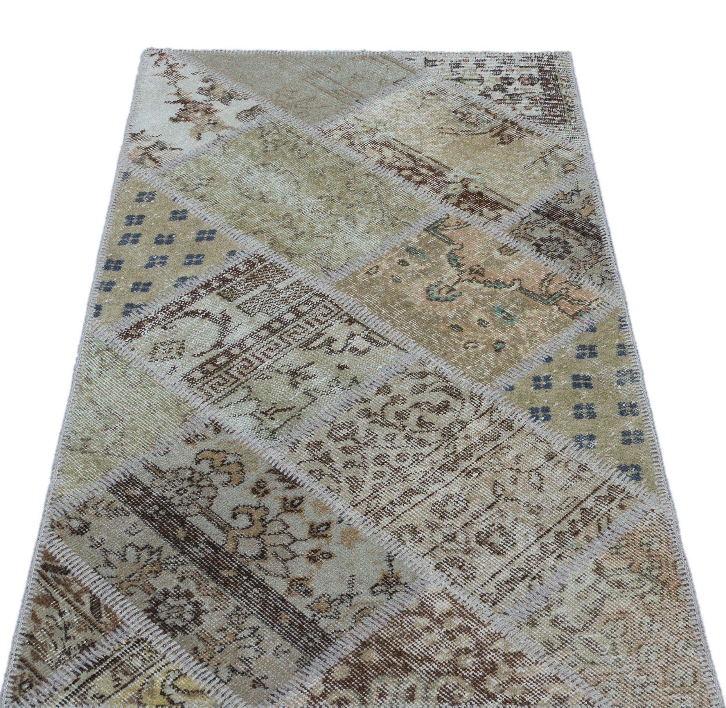 Beige Over Dyed Patchwork Unique Rug 2'7'' x 4'11'' ft 80 x 150 cm