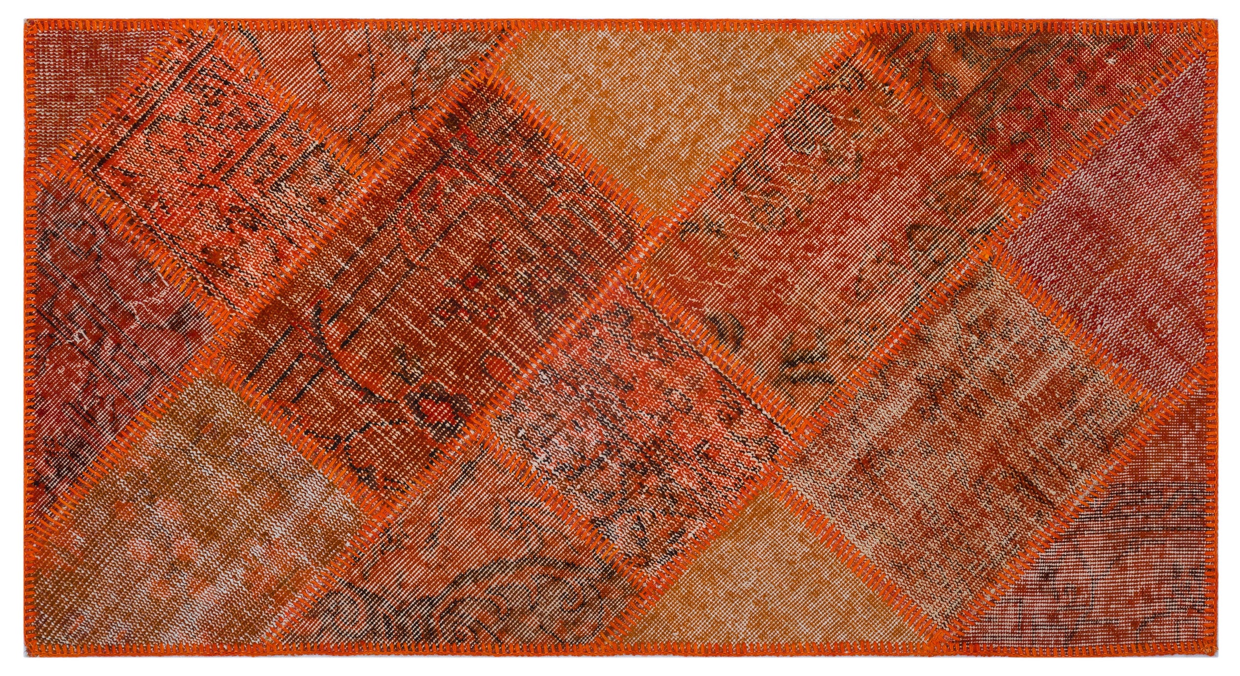 Orange Over Dyed Patchwork Unique Rug 2'7'' x 4'11'' ft 80 x 150 cm