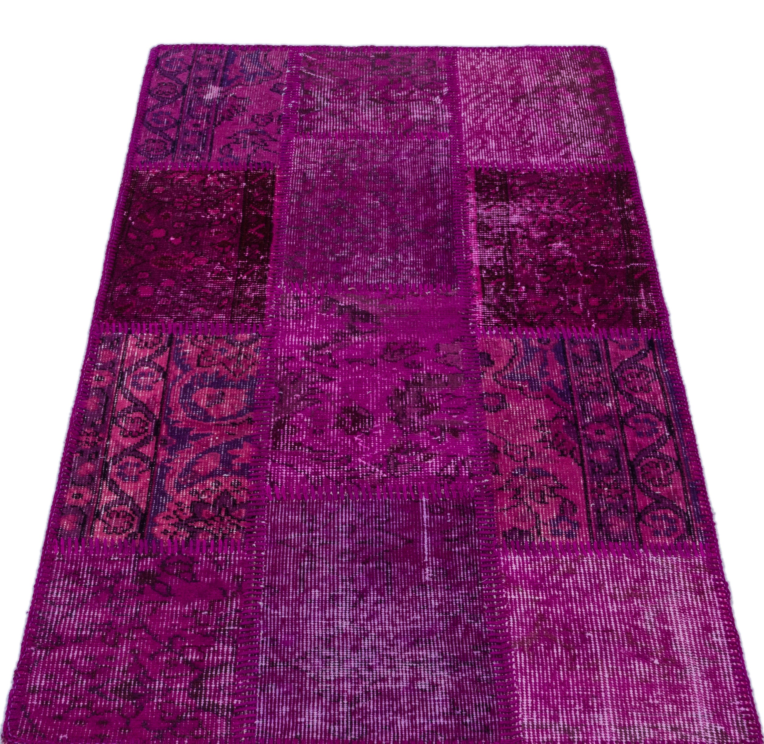 Purple Over Dyed Patchwork Unique Rug 2'7'' x 4'11'' ft 80 x 150 cm