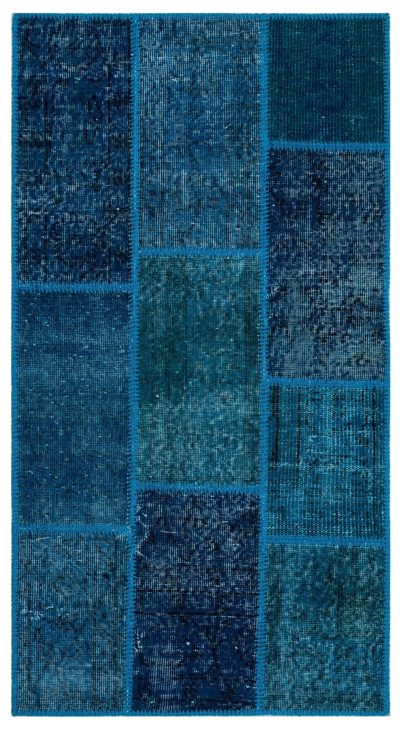 Turquoise Over Dyed Patchwork Unique Rug 2'7'' x 4'11'' ft 80 x 150 cm