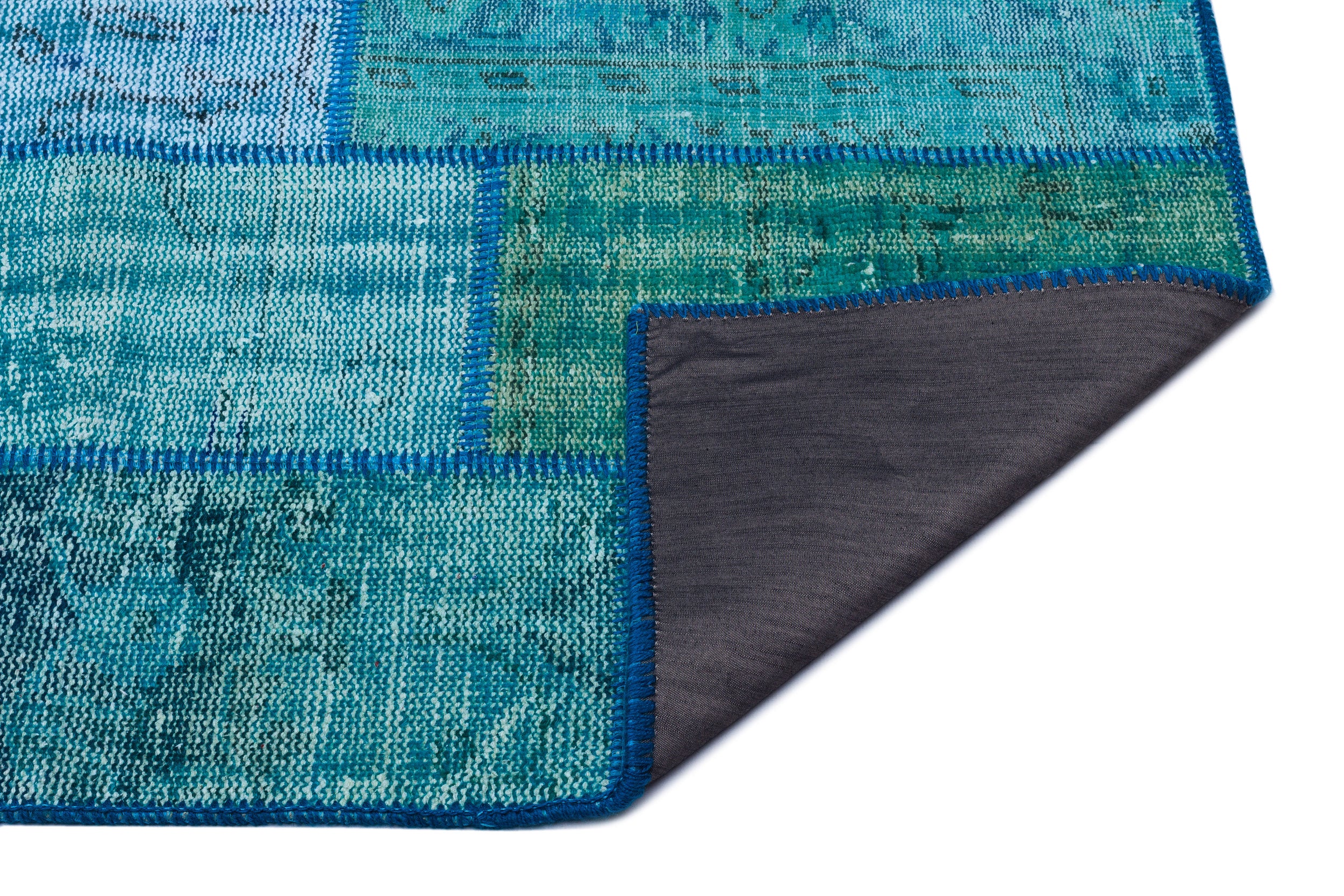 Turquoise Over Dyed Patchwork Unique Rug 2'7'' x 4'11'' ft 80 x 150 cm