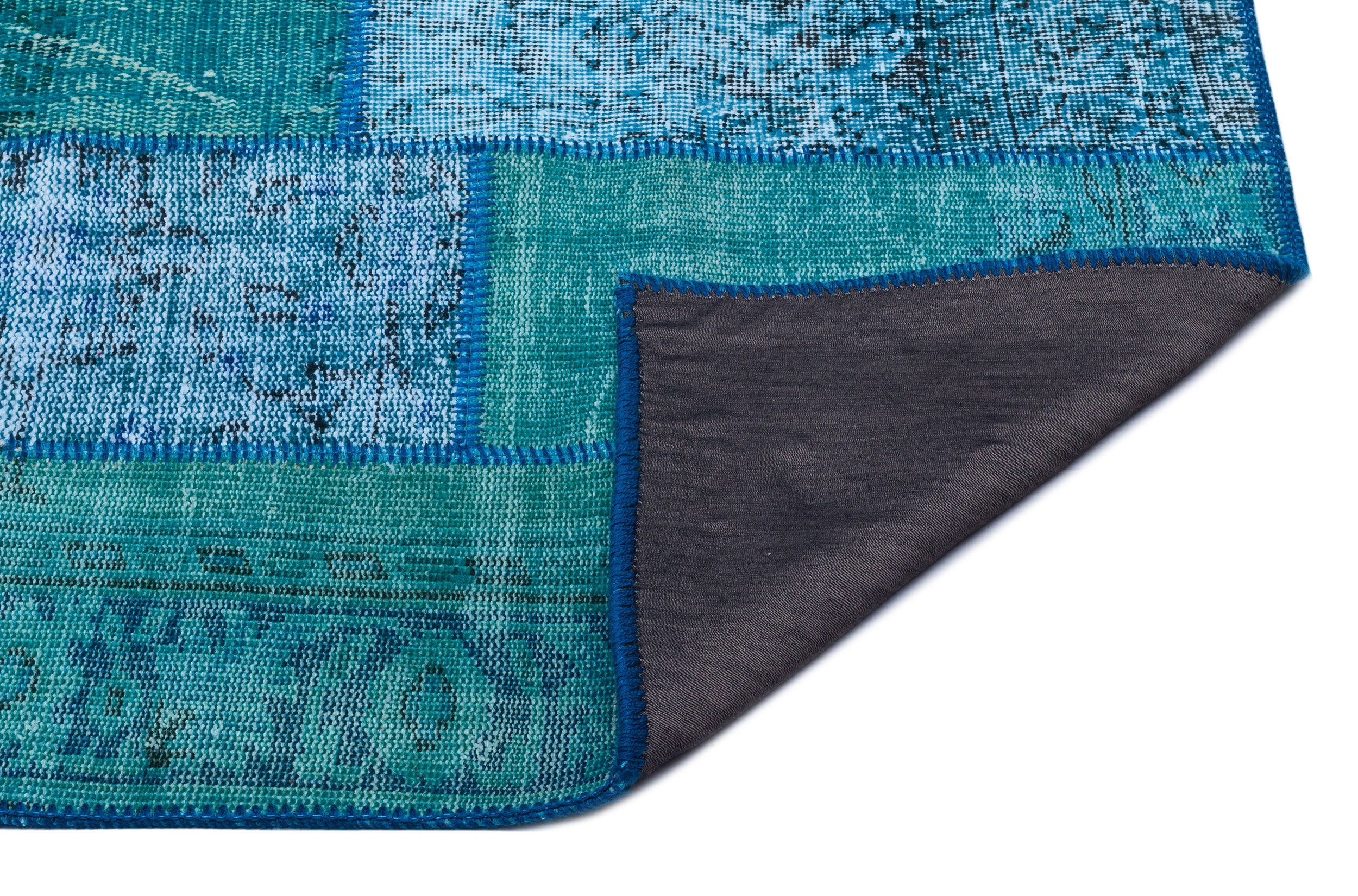 Turquoise Over Dyed Patchwork Unique Rug 2'7'' x 4'11'' ft 80 x 150 cm