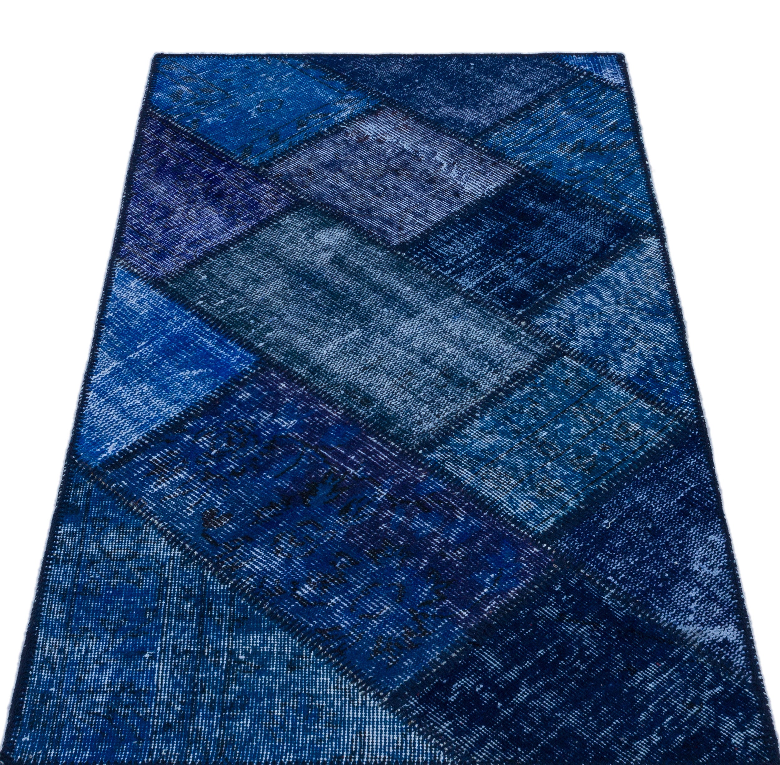 Blue Over Dyed Patchwork Unique Rug 2'7'' x 4'11'' ft 80 x 150 cm
