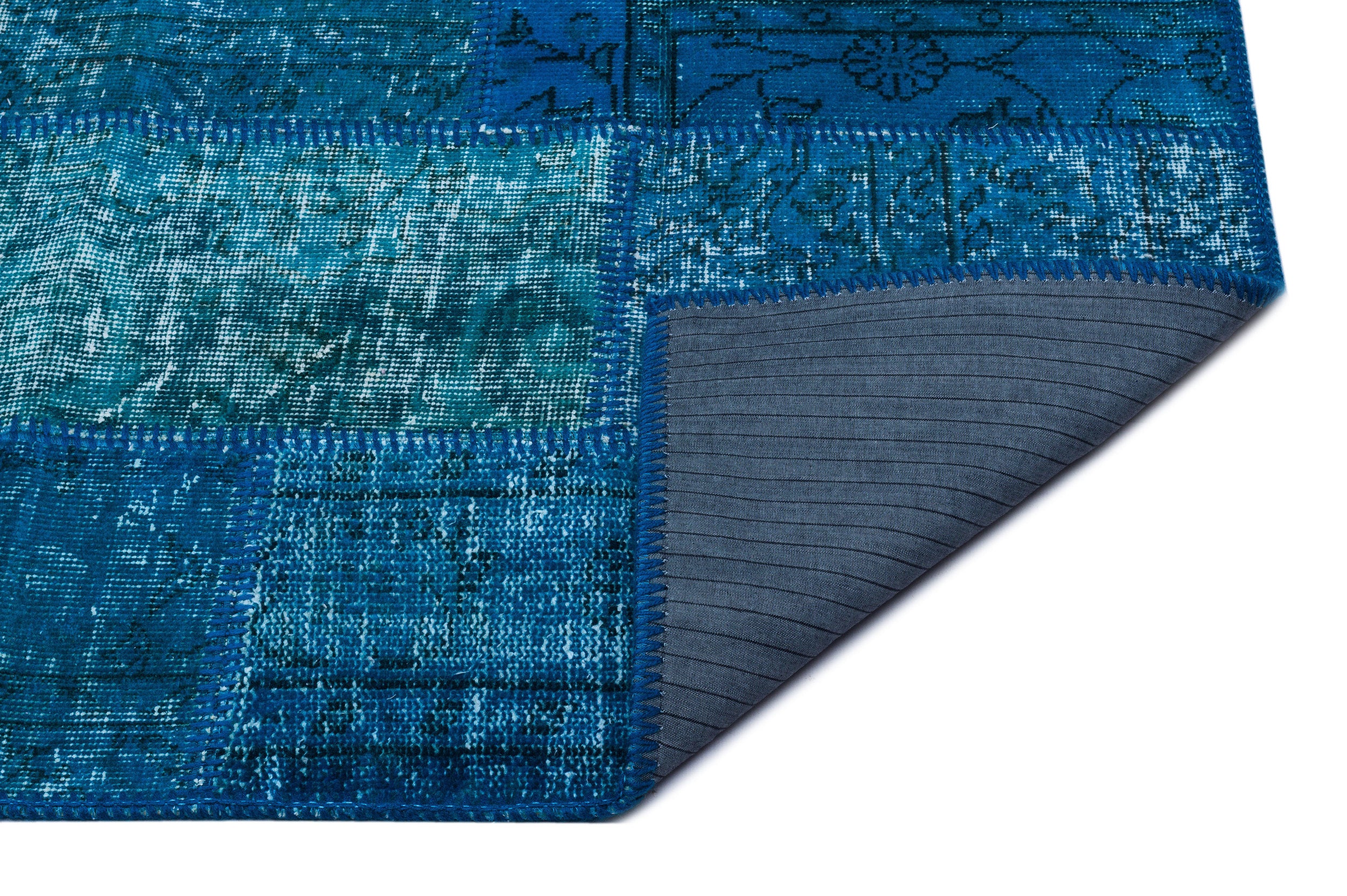 Turquoise Over Dyed Patchwork Unique Rug 2'7'' x 4'11'' ft 80 x 150 cm
