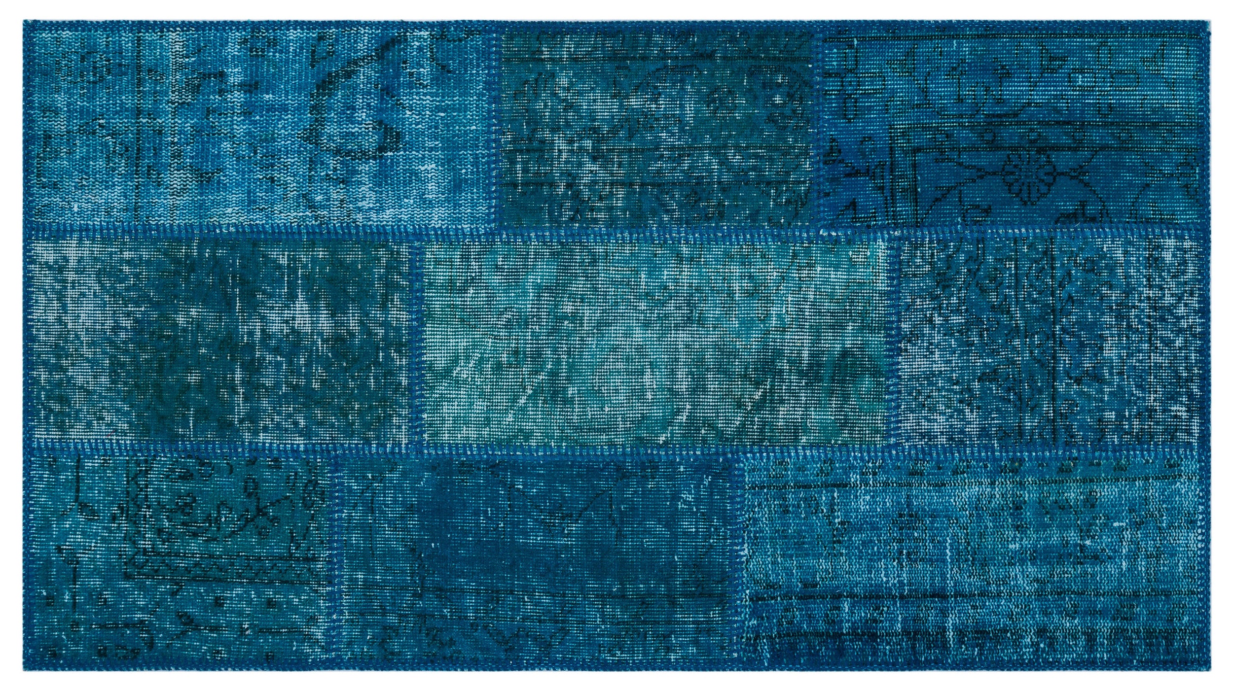 Turquoise Over Dyed Patchwork Unique Rug 2'7'' x 4'11'' ft 80 x 150 cm