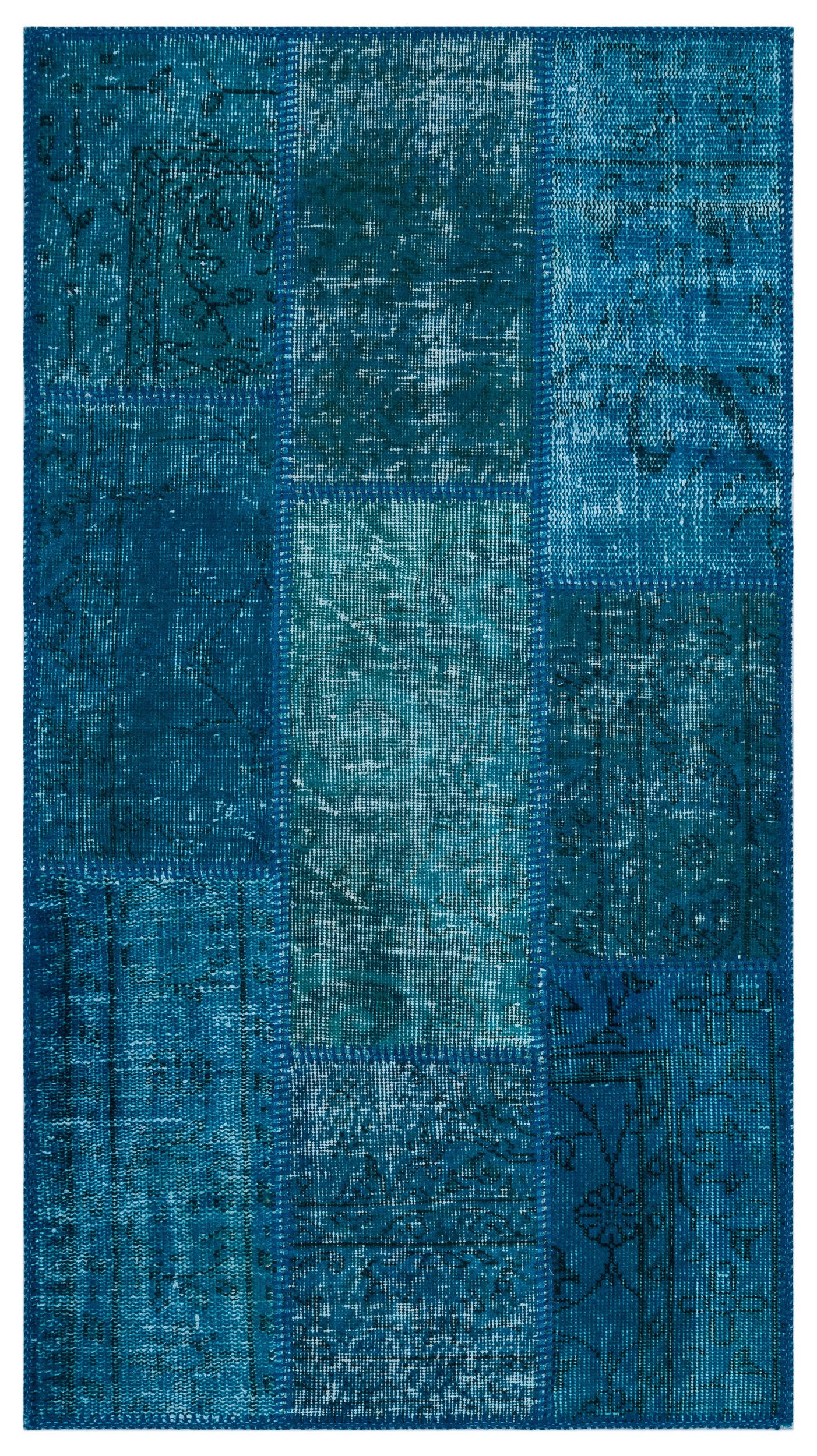 Turquoise Over Dyed Patchwork Unique Rug 2'7'' x 4'11'' ft 80 x 150 cm