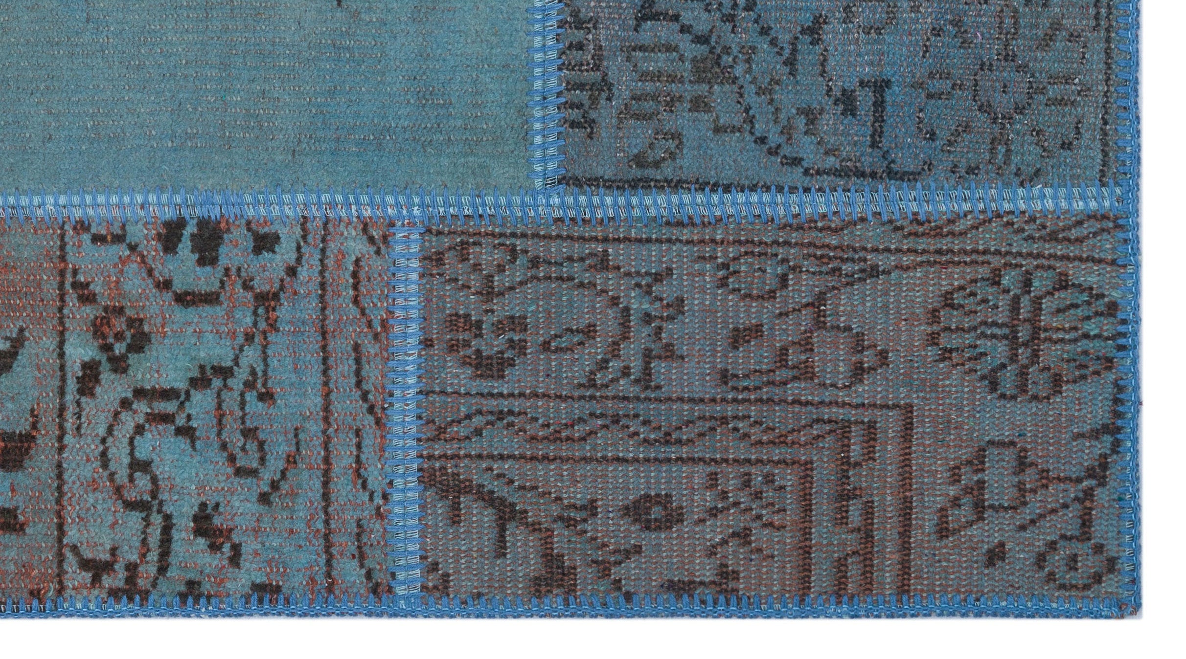 Blue Over Dyed Patchwork Unique Rug 2'7'' x 4'11'' ft 80 x 150 cm