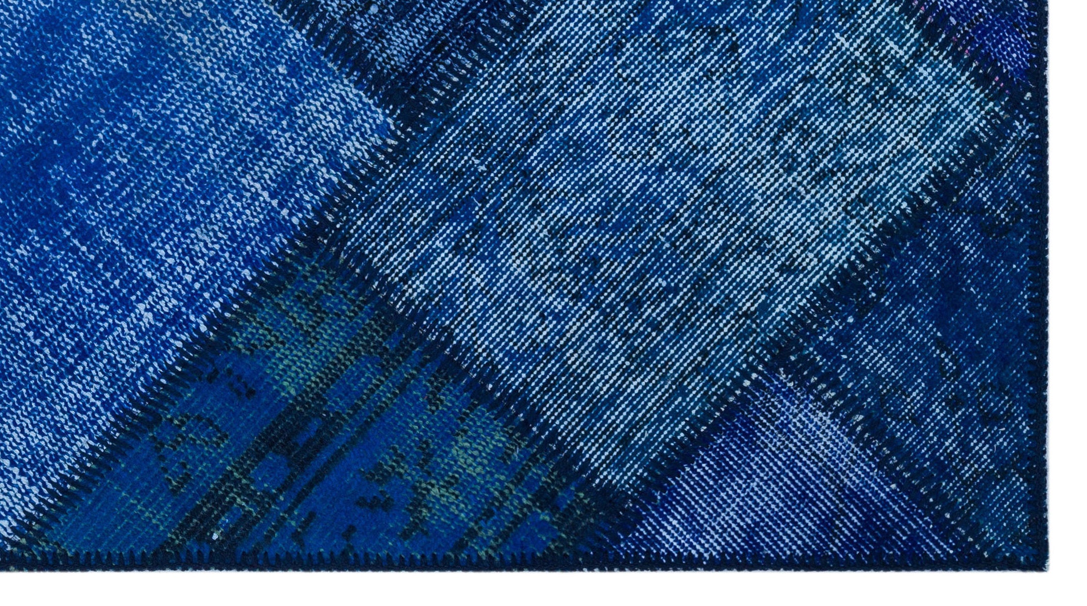Blue Over Dyed Patchwork Unique Rug 2'7'' x 4'11'' ft 80 x 150 cm
