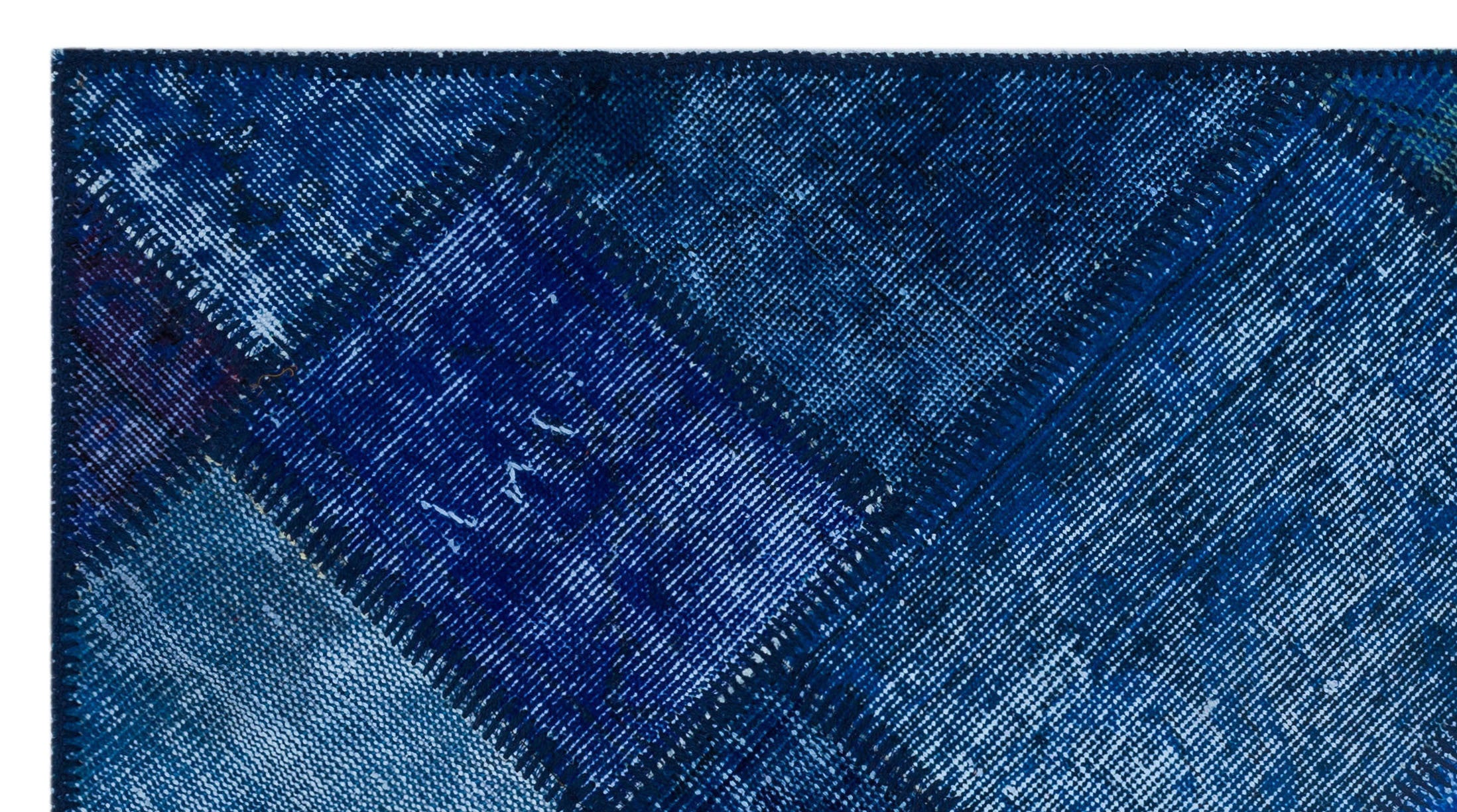 Blue Over Dyed Patchwork Unique Rug 2'7'' x 4'11'' ft 80 x 150 cm