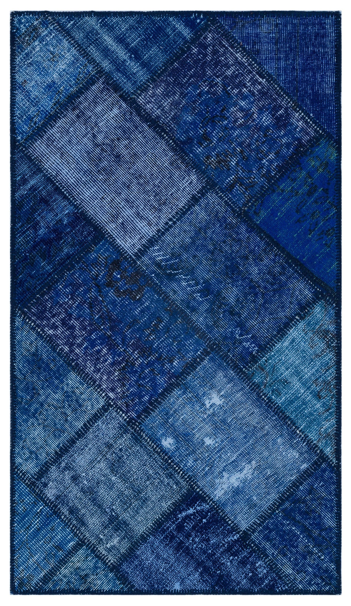 Blue Over Dyed Patchwork Unique Rug 2'7'' x 4'11'' ft 80 x 150 cm