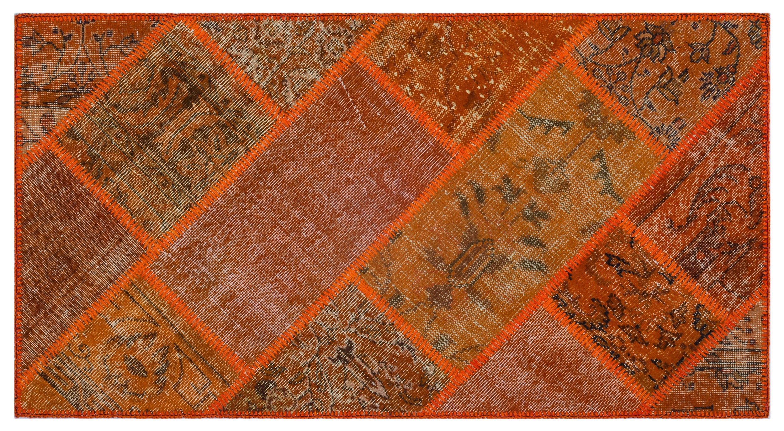 Orange Over Dyed Patchwork Unique Rug 2'7'' x 4'11'' ft 80 x 150 cm