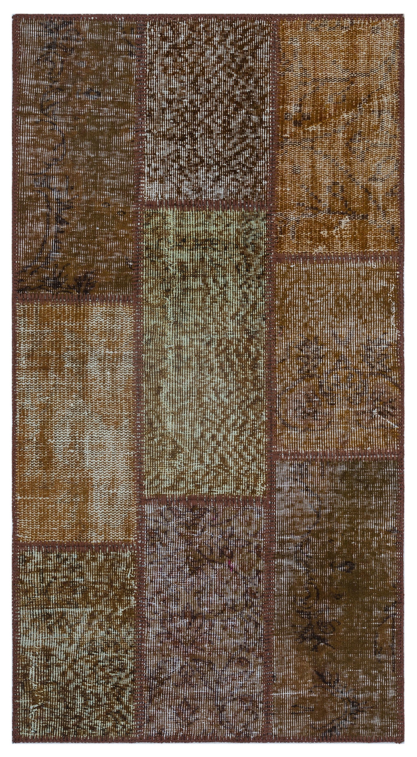 Brown Over Dyed Patchwork Unique Rug 2'7'' x 4'11'' ft 80 x 150 cm