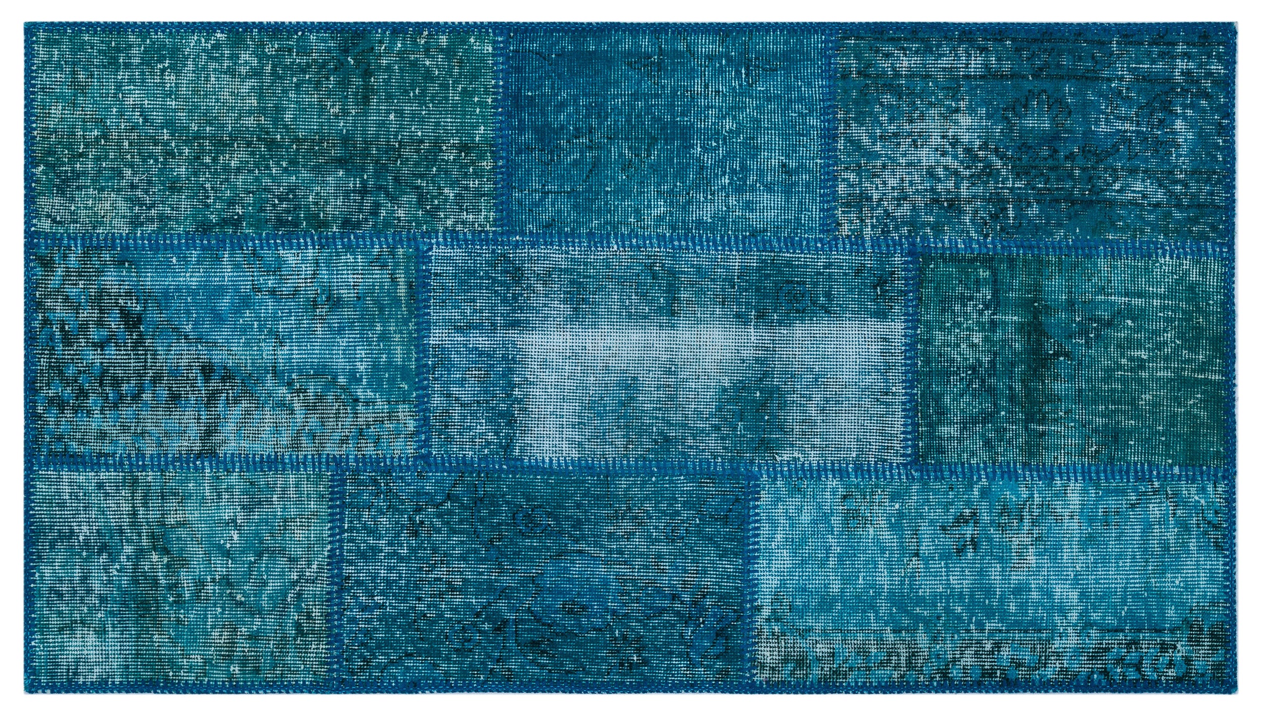 Turquoise Over Dyed Patchwork Unique Rug 2'7'' x 4'11'' ft 80 x 150 cm