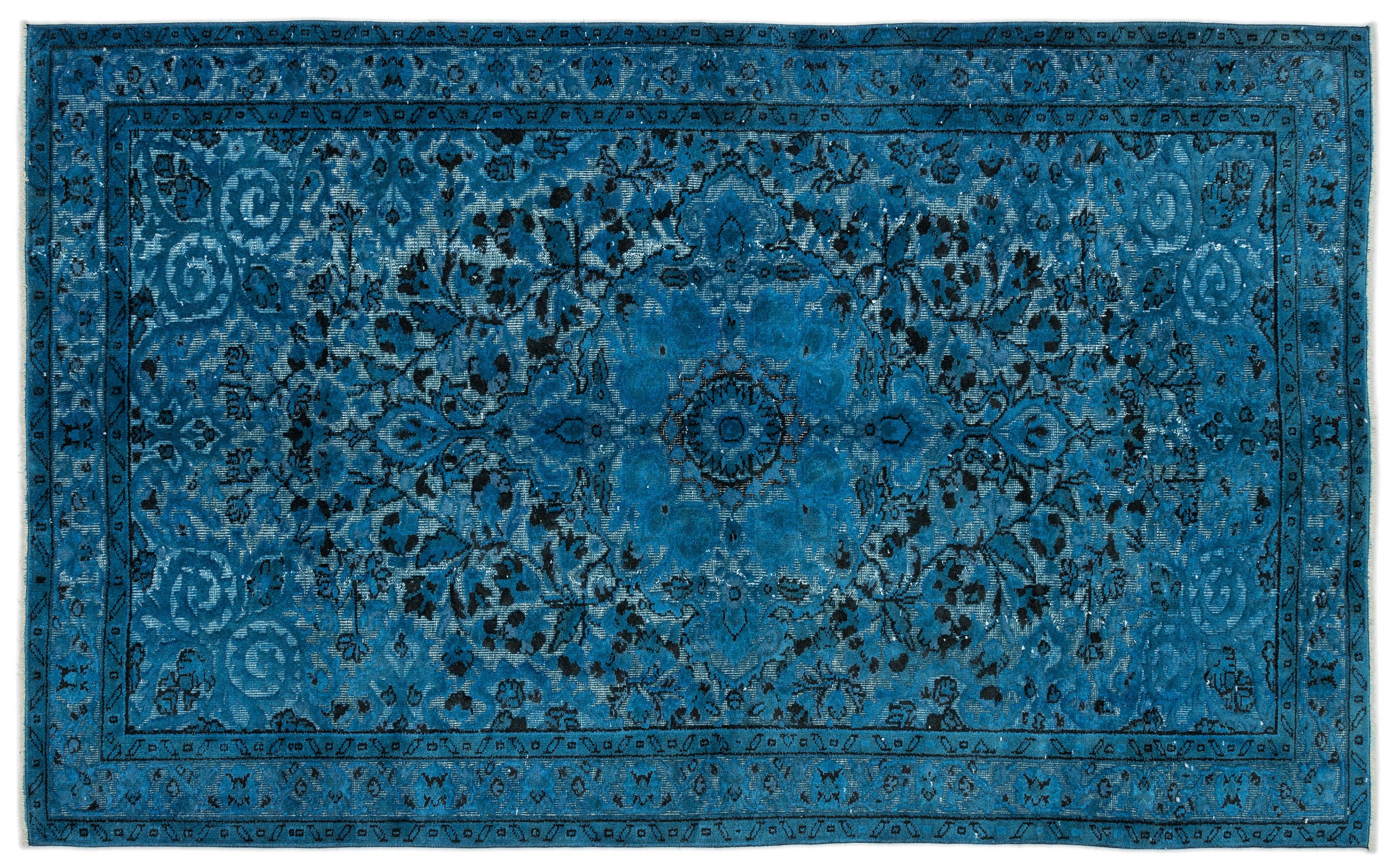 Turquoise Over Dyed Carved Rug 5'4'' x 8'8'' ft 162 x 264 cm