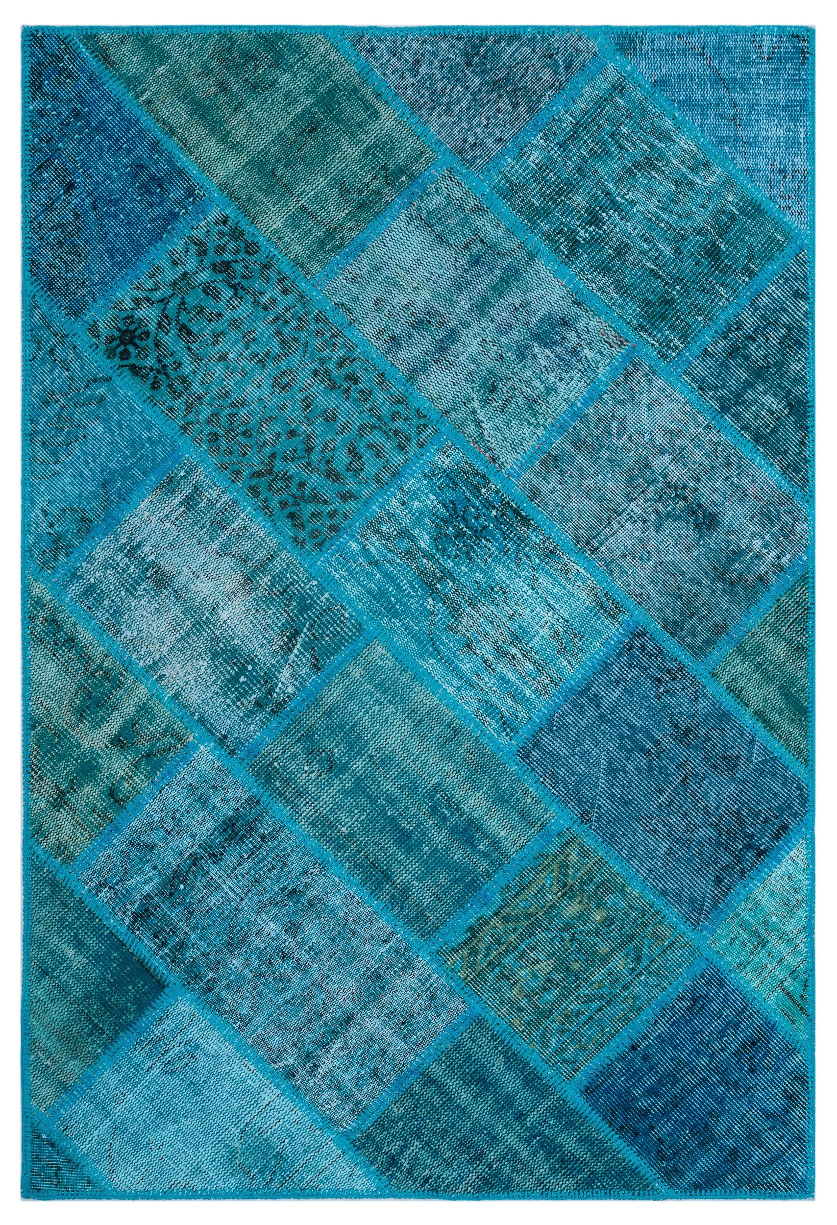 Turquoise Over Dyed Patchwork Unique Rug 3'11'' x 5'11'' ft 120 x 180 cm