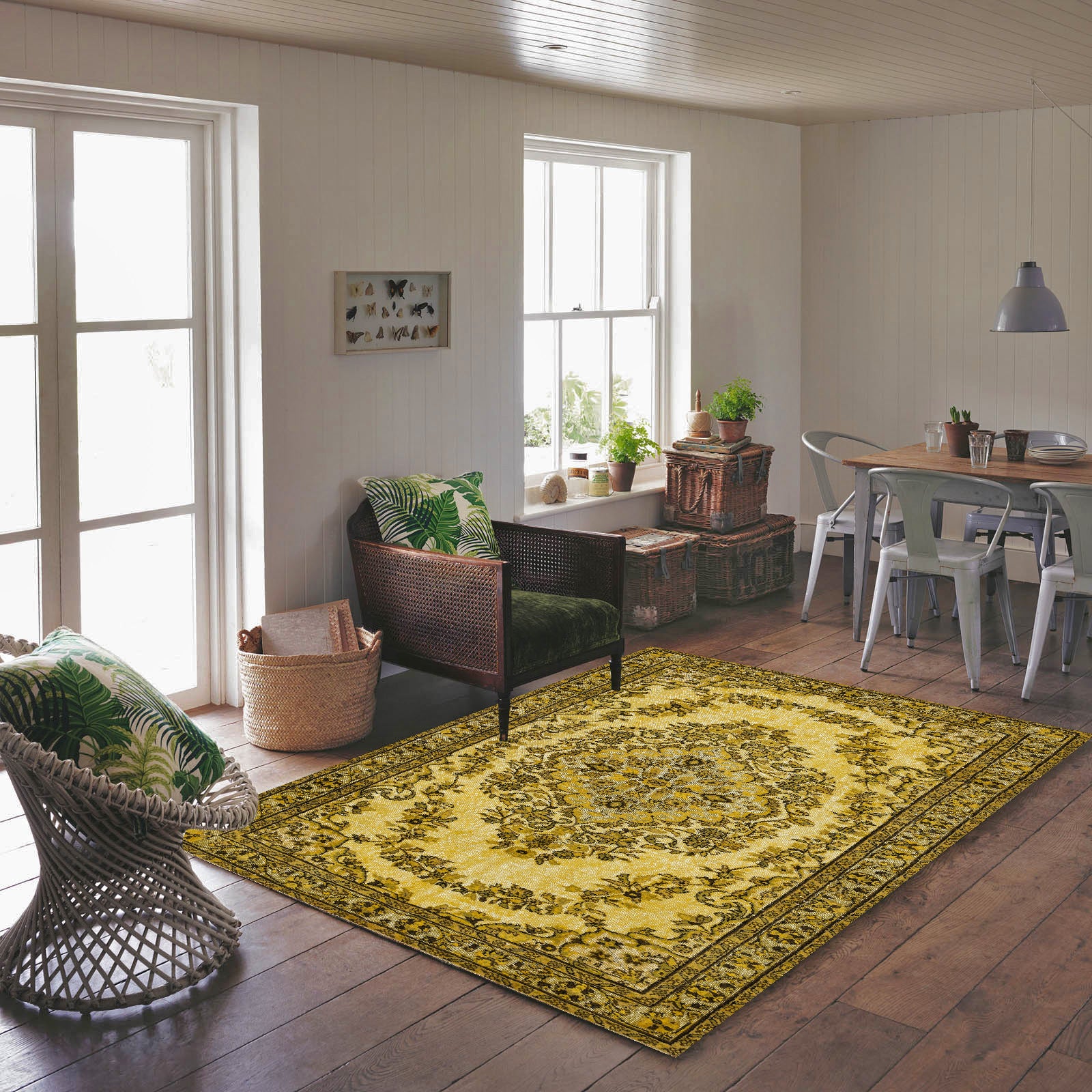 Yellow Over Dyed Rug | Traditional Desing Rug | Turkish Rug | Hand Weaving Rug | Bedroom Rug | Wool Rug | Vintage Rug | Retro Rug | Patterned Rug | Naturel Rug | Boho Rug I 5'7'' x 9'7'' ft 170 x 293 cm