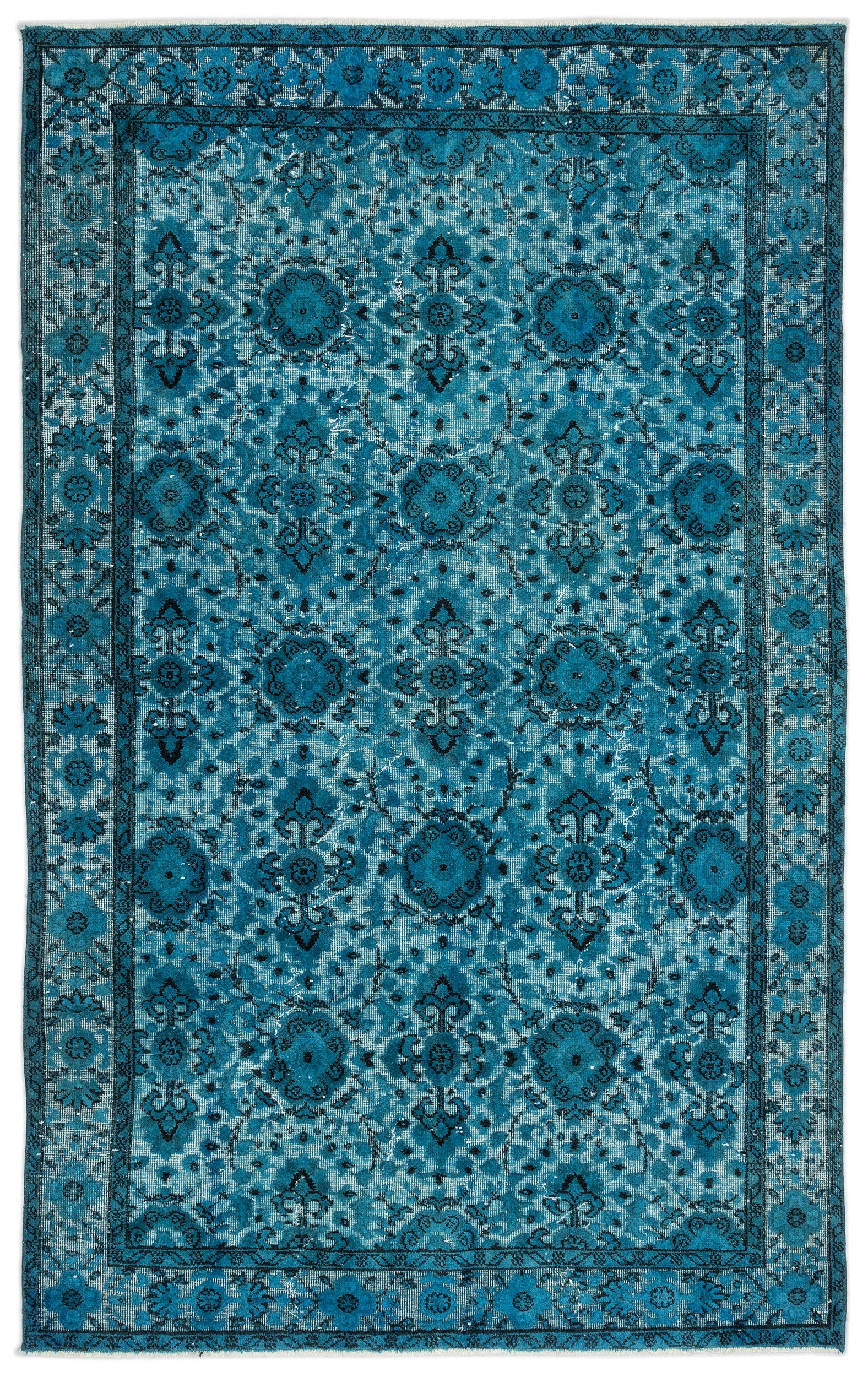 Turquoise Over Dyed Carved Rug 5'3'' x 8'6'' ft 160 x 259 cm