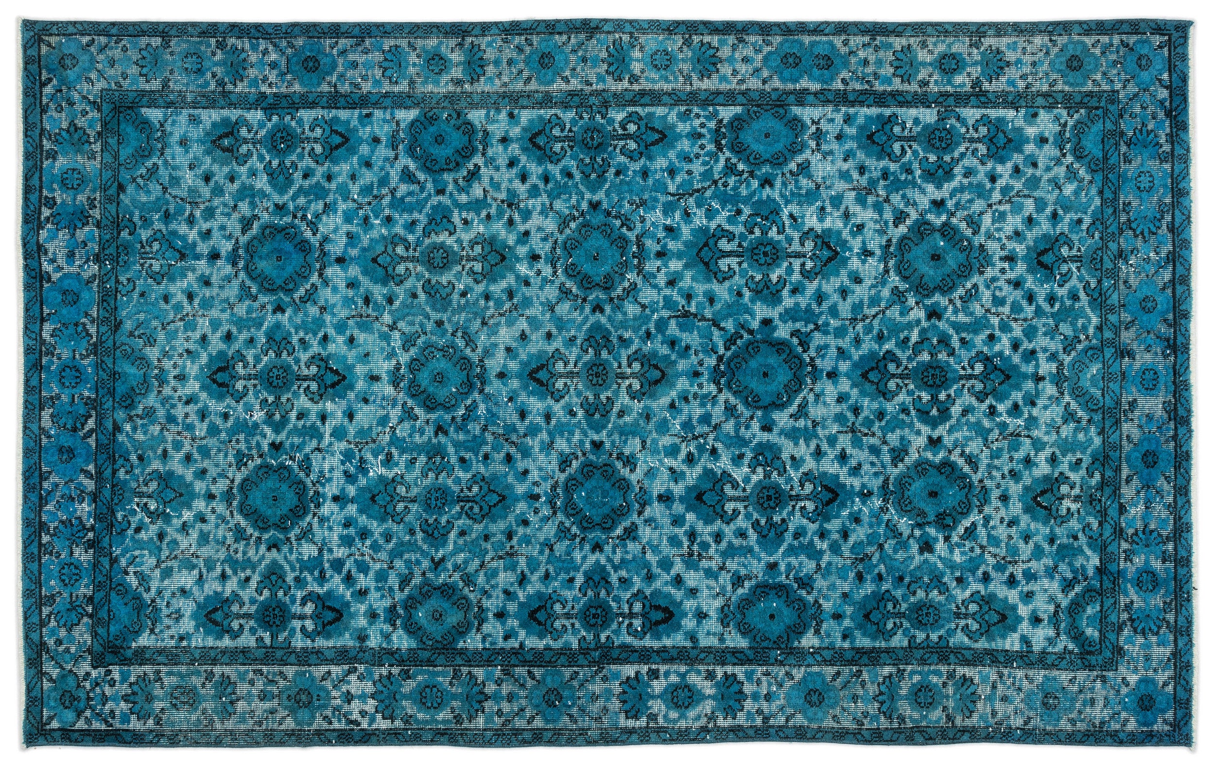 Turquoise Over Dyed Carved Rug 5'3'' x 8'6'' ft 160 x 259 cm