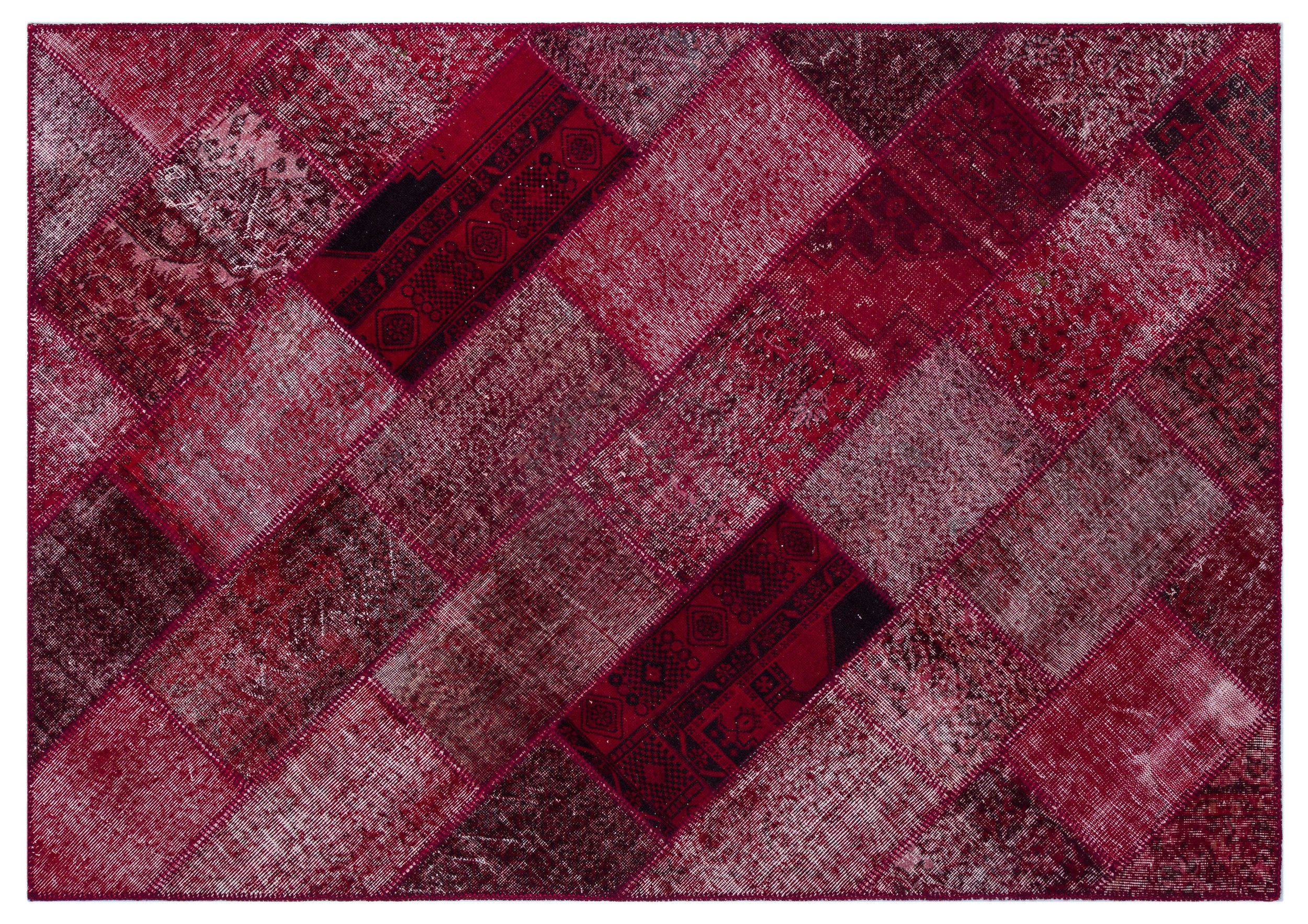 Red Over Dyed Patchwork Unique Rug 5'3'' x 7'7'' ft 160 x 230 cm