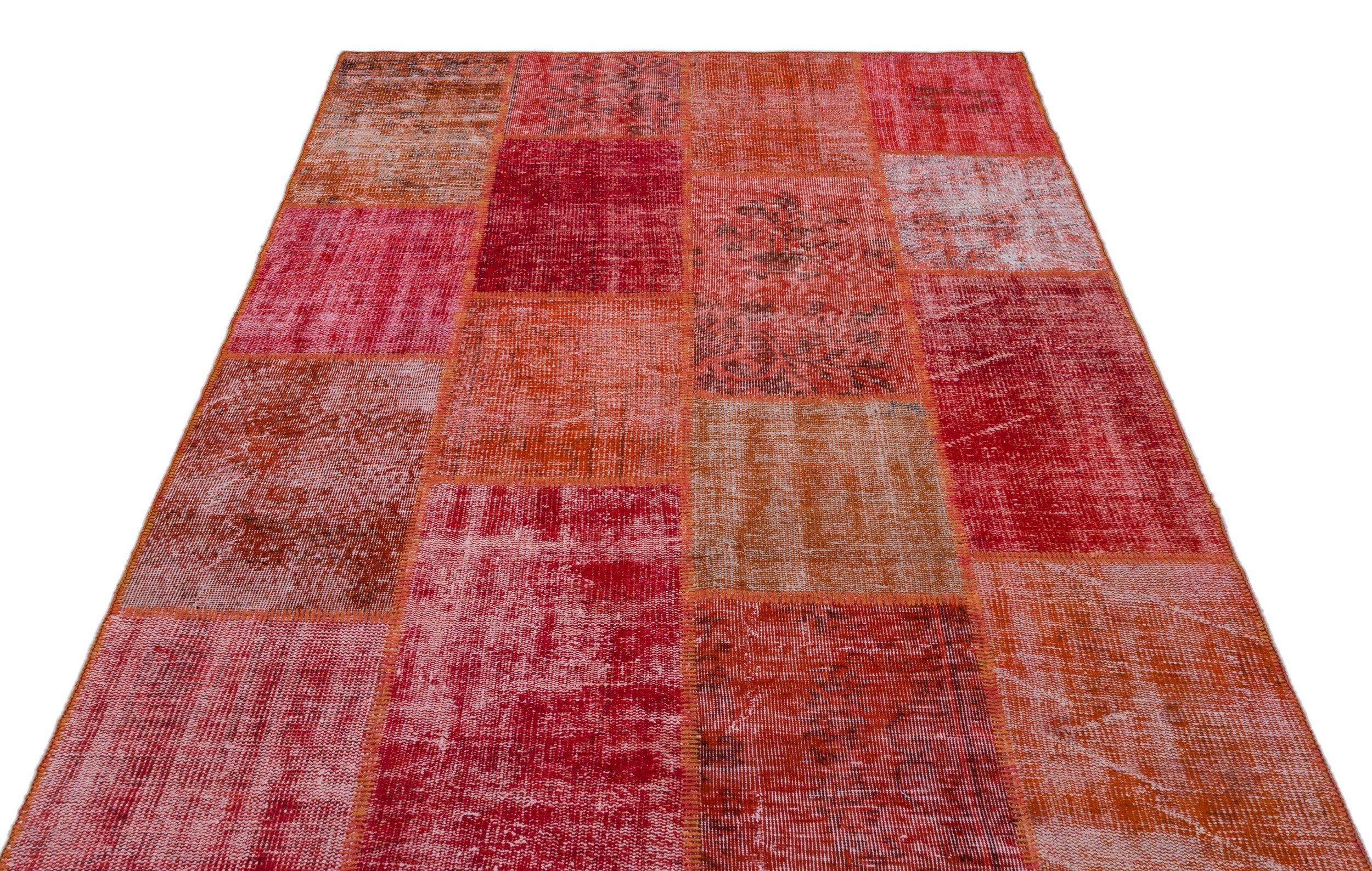 Red Over Dyed Patchwork Unique Rug 5'3'' x 7'7'' ft 160 x 230 cm