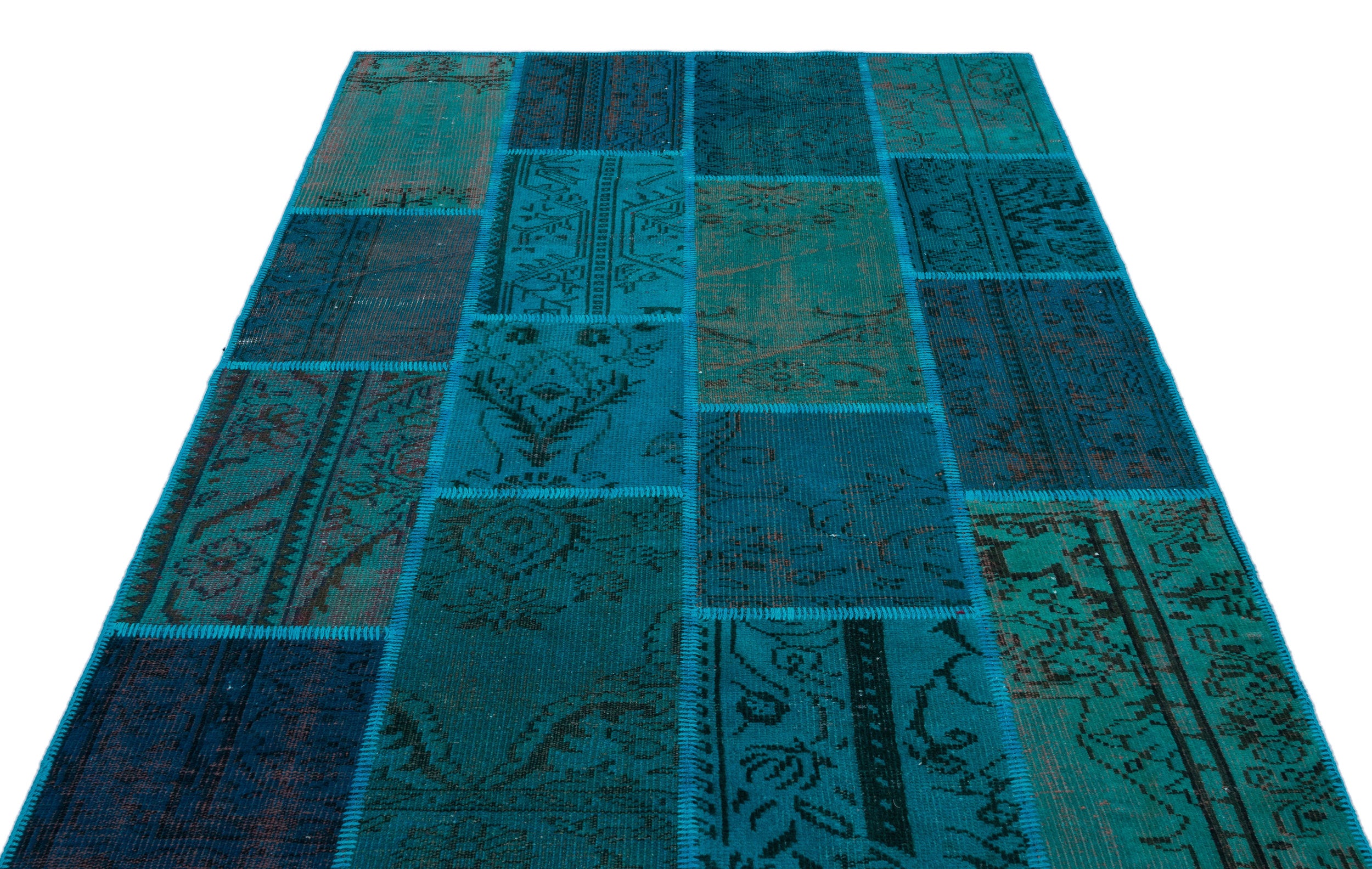 Turquoise Over Dyed Patchwork Unique Rug 5'3'' x 7'7'' ft 160 x 230 cm