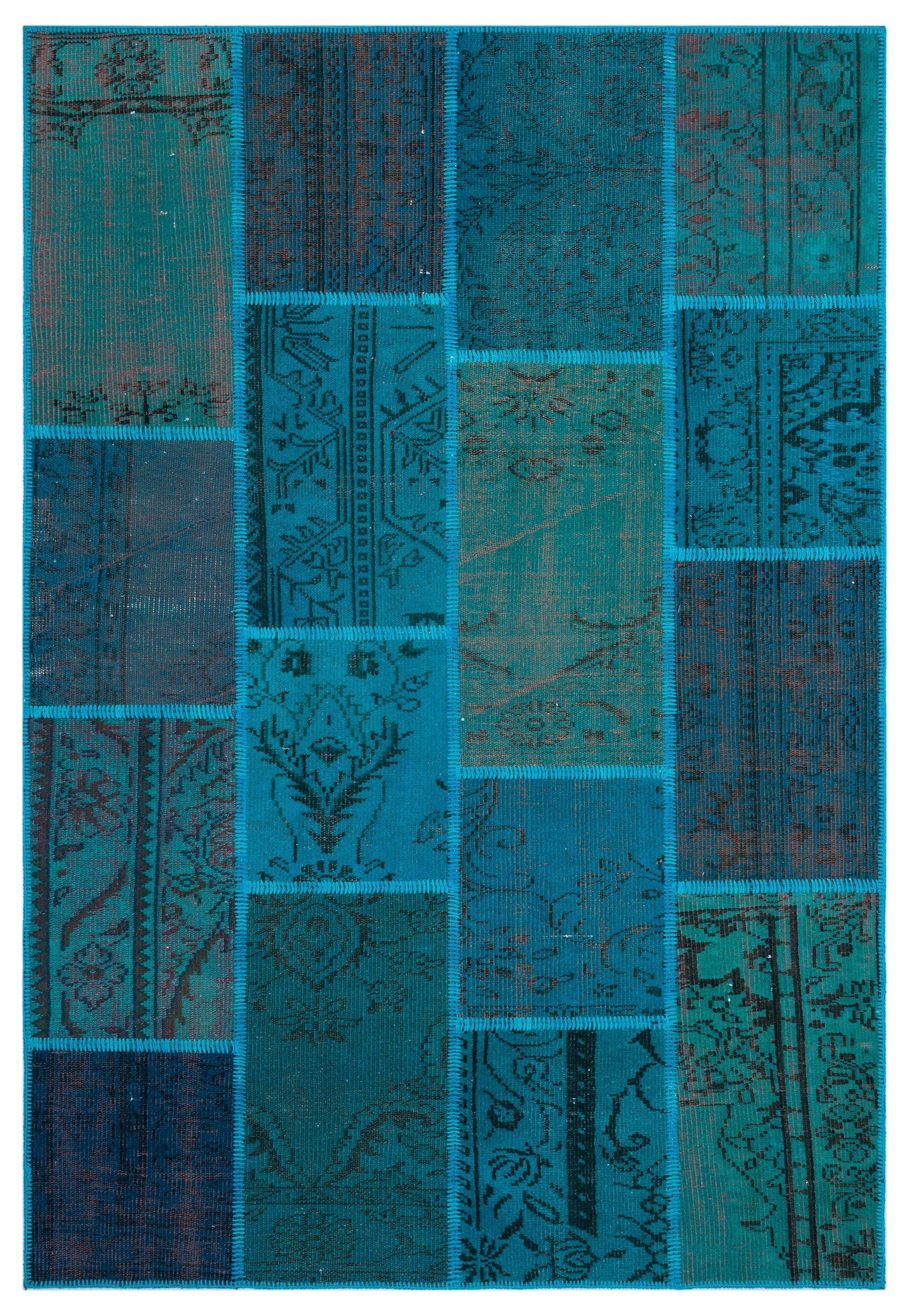 Turquoise Over Dyed Patchwork Unique Rug 5'3'' x 7'7'' ft 160 x 230 cm