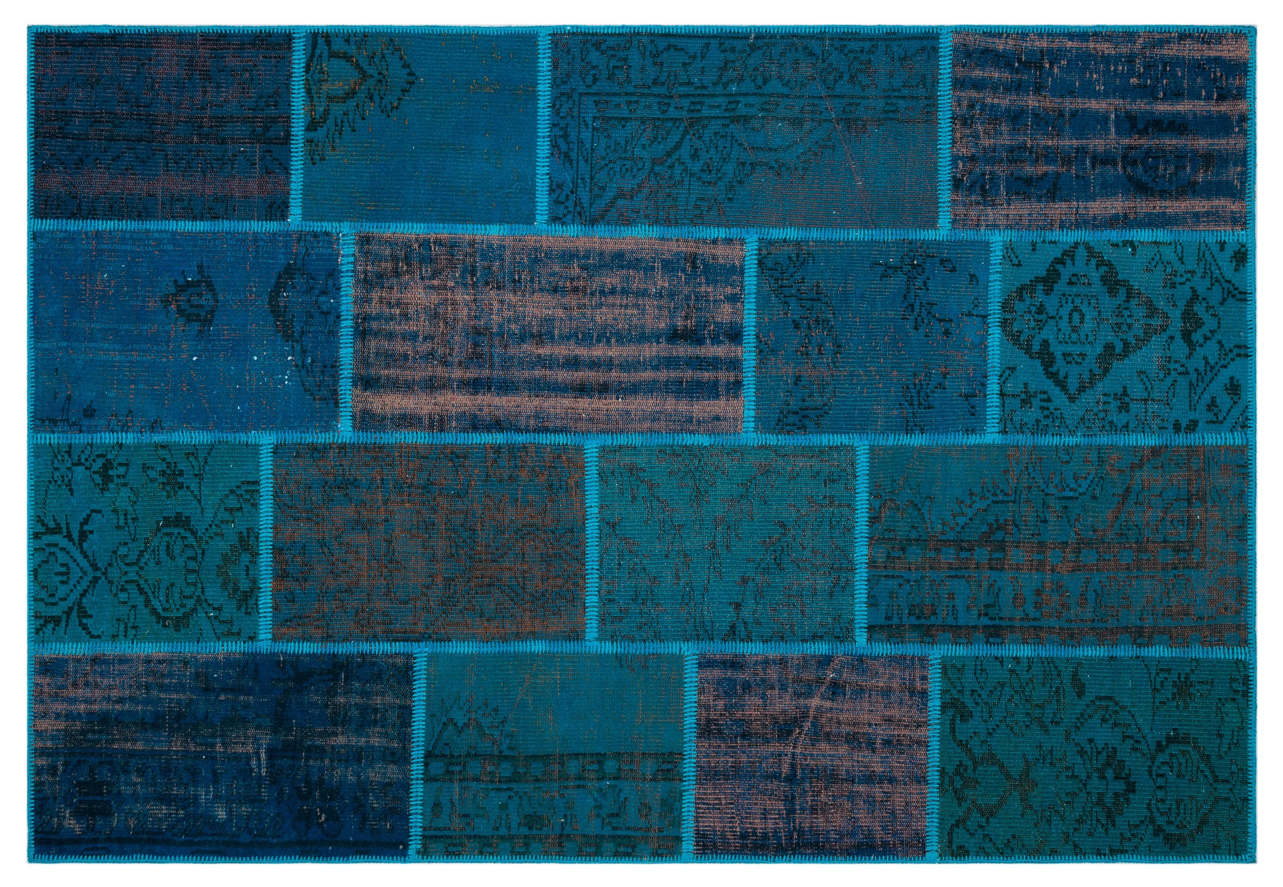 Turquoise Over Dyed Patchwork Unique Rug 5'2'' x 7'7'' ft 157 x 230 cm