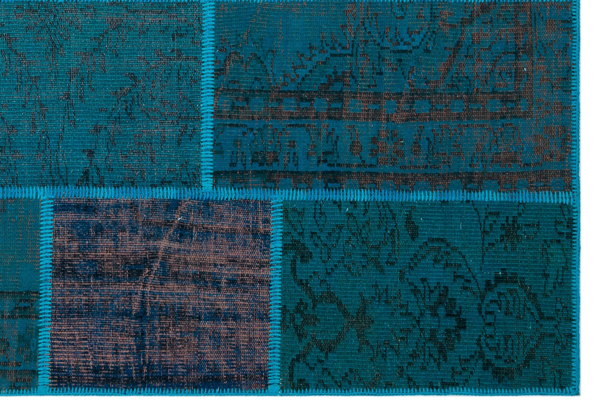 Turquoise Over Dyed Patchwork Unique Rug 5'2'' x 7'7'' ft 157 x 230 cm