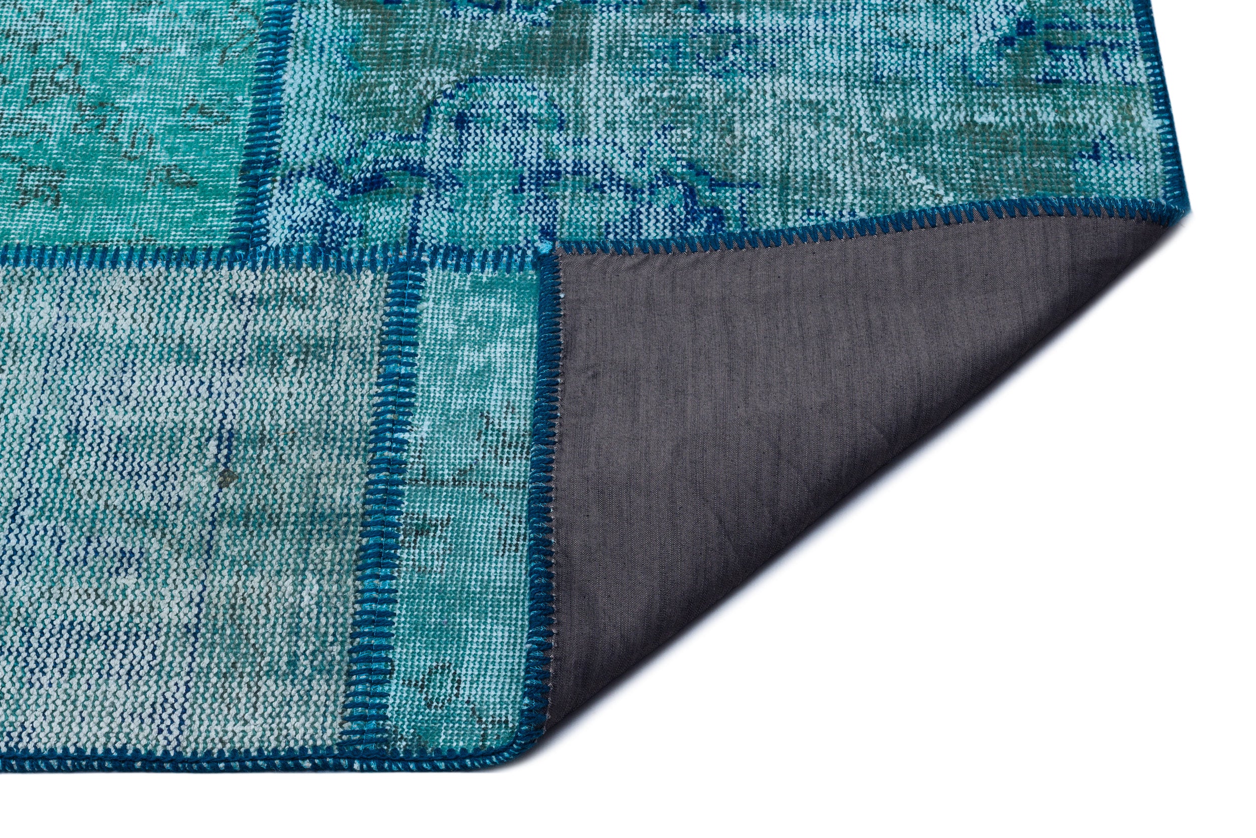 Turquoise Over Dyed Patchwork Unique Rug 5'3'' x 7'7'' ft 160 x 230 cm