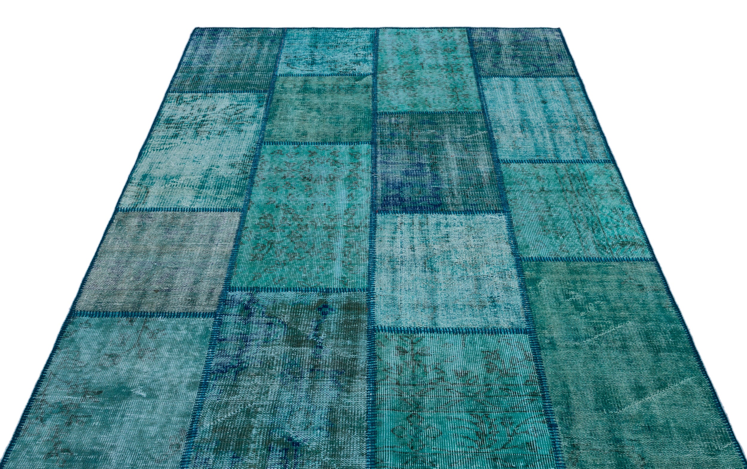 Turquoise Over Dyed Patchwork Unique Rug 5'3'' x 7'7'' ft 160 x 230 cm