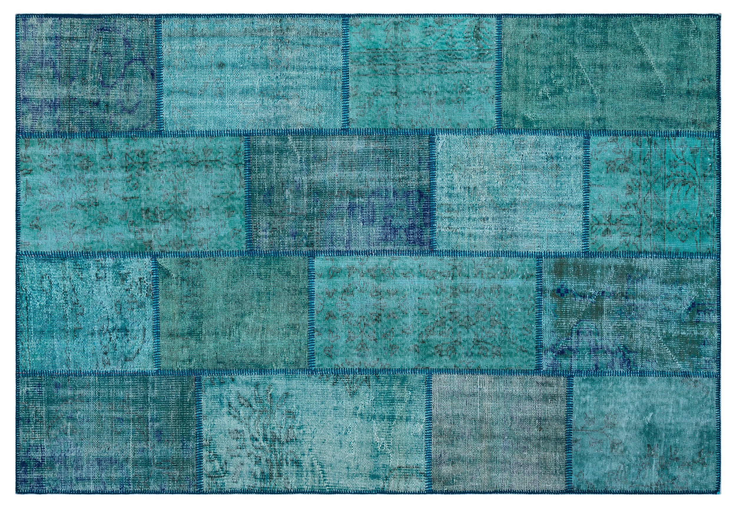 Turquoise Over Dyed Patchwork Unique Rug 5'3'' x 7'7'' ft 160 x 230 cm