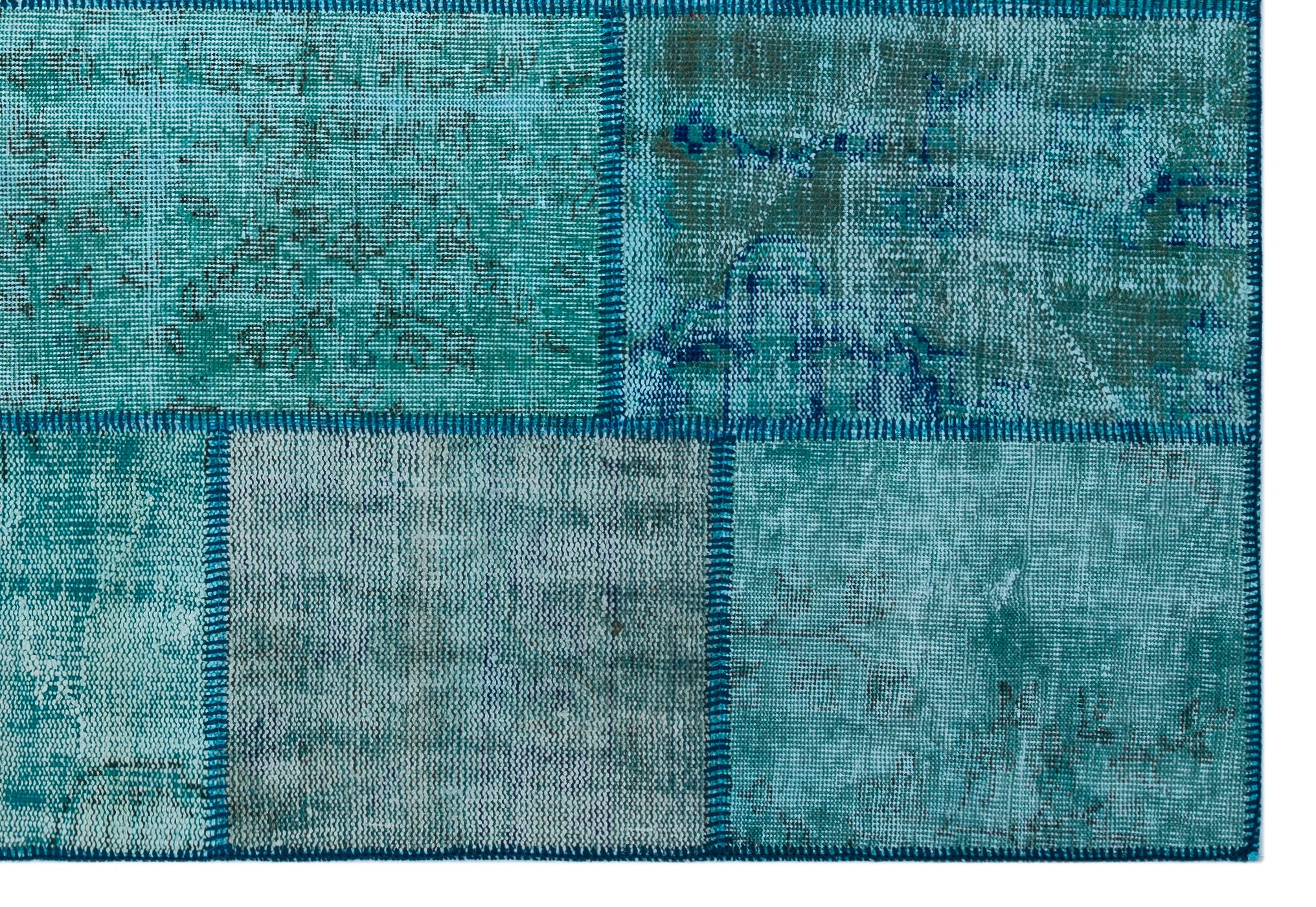 Turquoise Over Dyed Patchwork Unique Rug 5'3'' x 7'7'' ft 160 x 230 cm