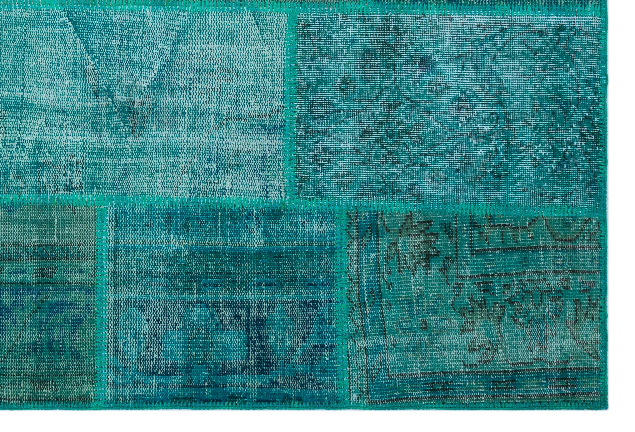 Turquoise Over Dyed Patchwork Unique Rug 5'1'' x 7'7'' ft 156 x 230 cm