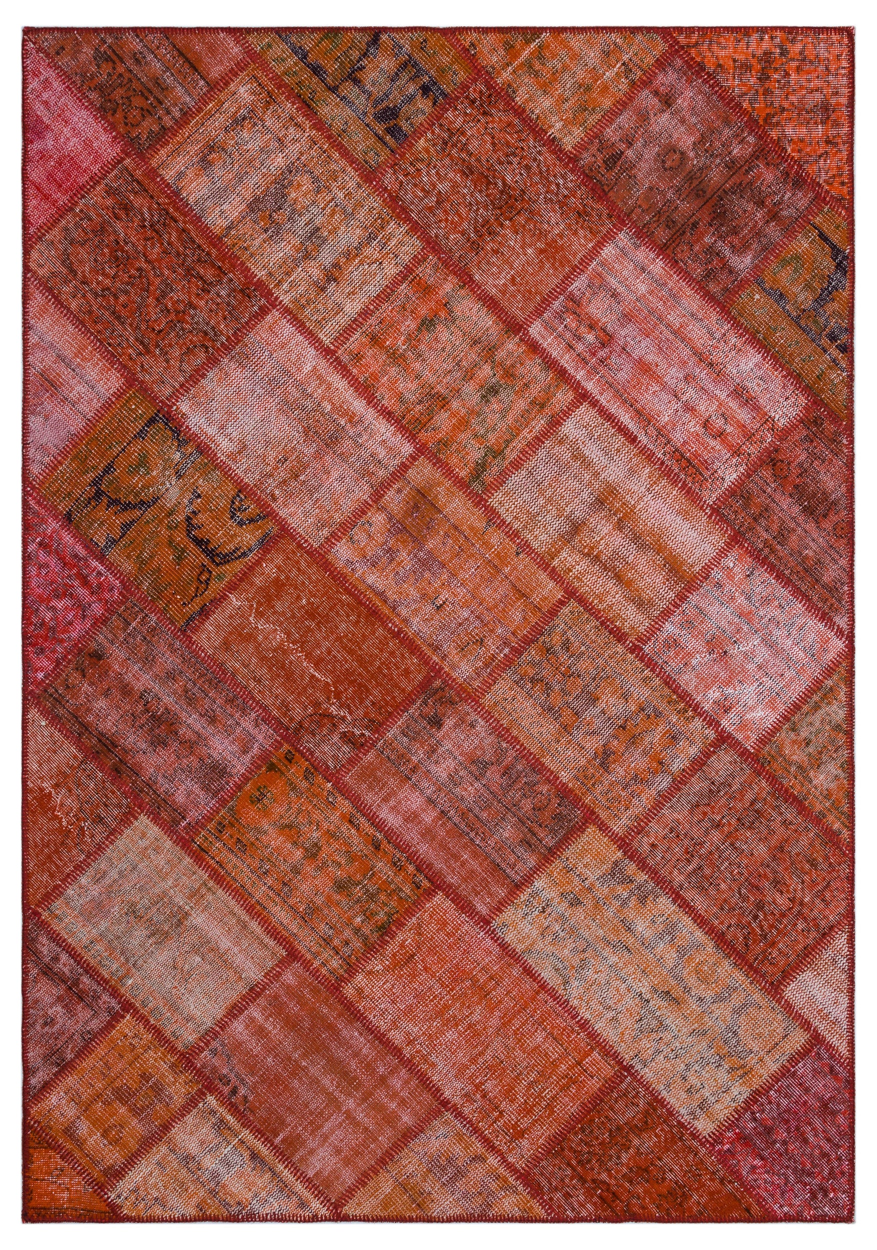 Red Over Dyed Patchwork Unique Rug 5'3'' x 7'7'' ft 160 x 230 cm