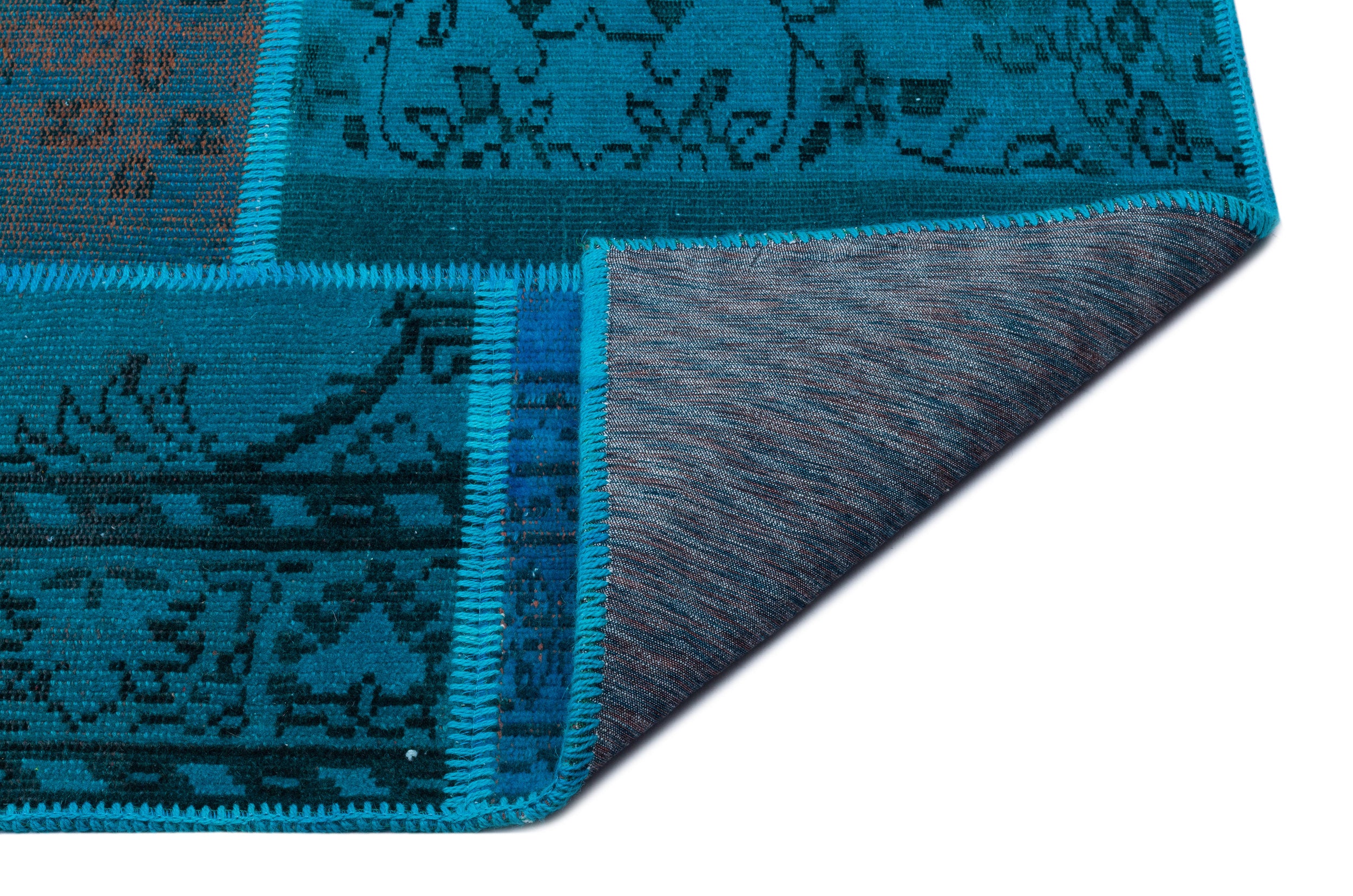 Turquoise Over Dyed Patchwork Unique Rug 5'2'' x 7'7'' ft 158 x 230 cm