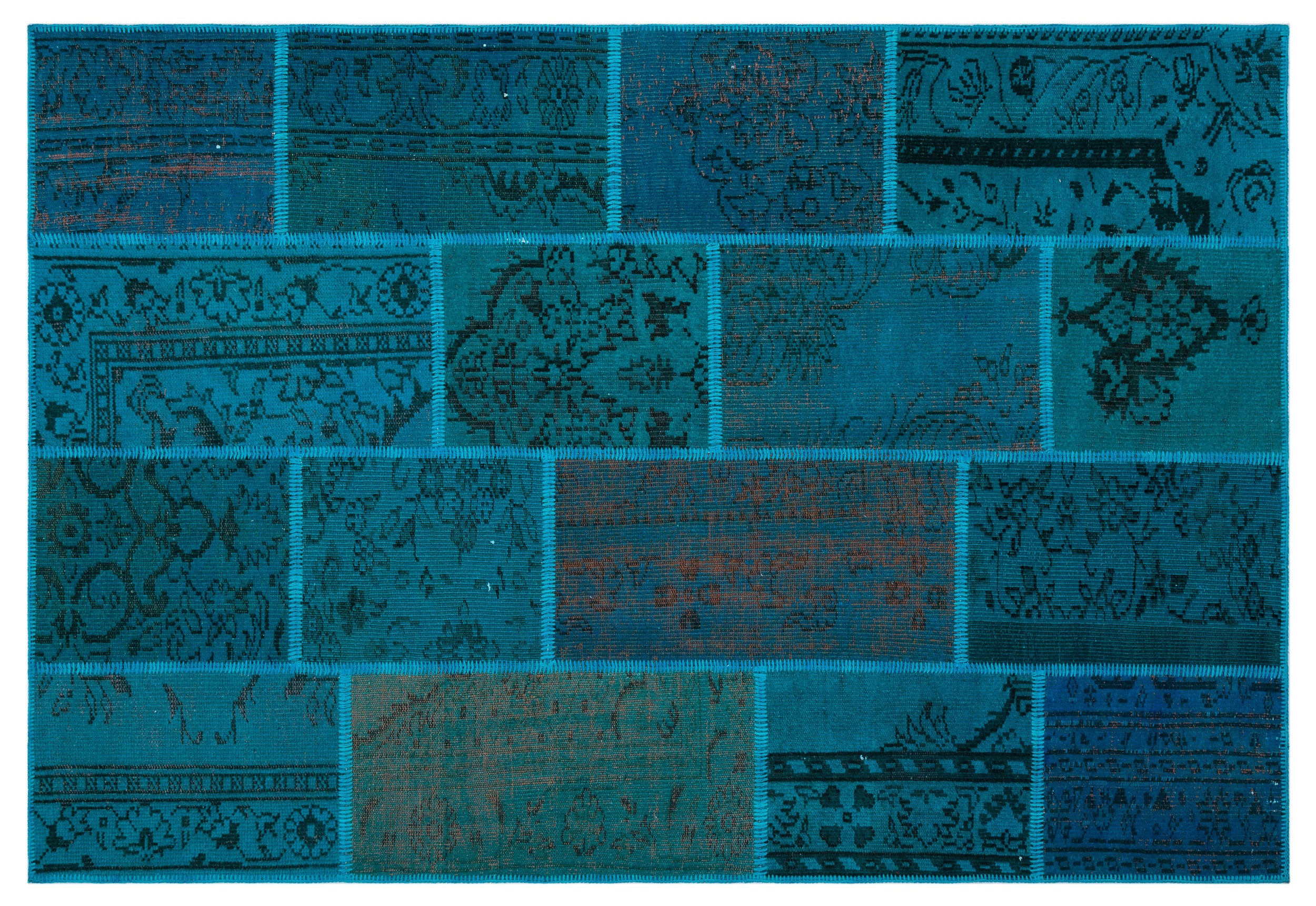 Turquoise Over Dyed Patchwork Unique Rug 5'2'' x 7'7'' ft 158 x 230 cm