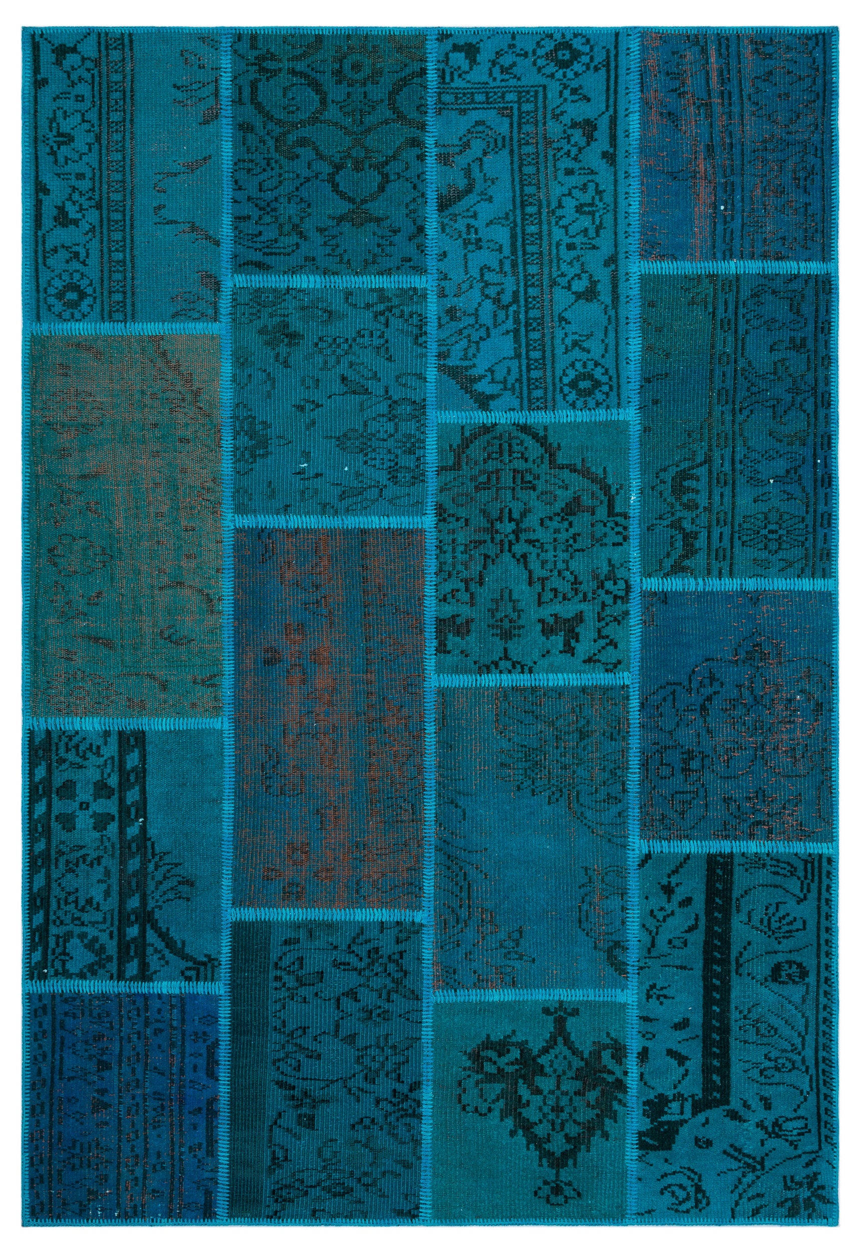 Turquoise Over Dyed Patchwork Unique Rug 5'2'' x 7'7'' ft 158 x 230 cm