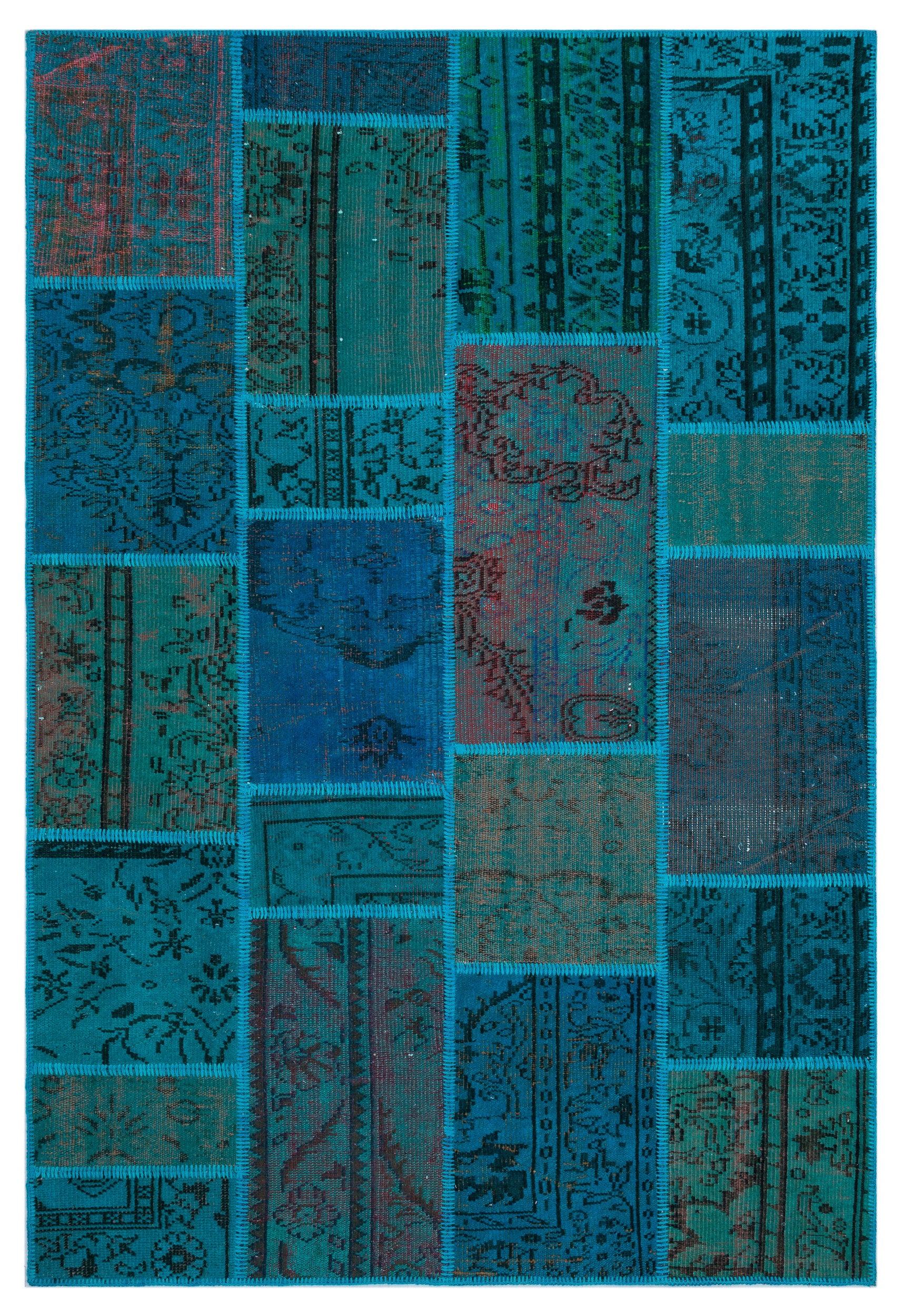 Turquoise Over Dyed Patchwork Unique Rug 5'3'' x 7'7'' ft 160 x 230 cm