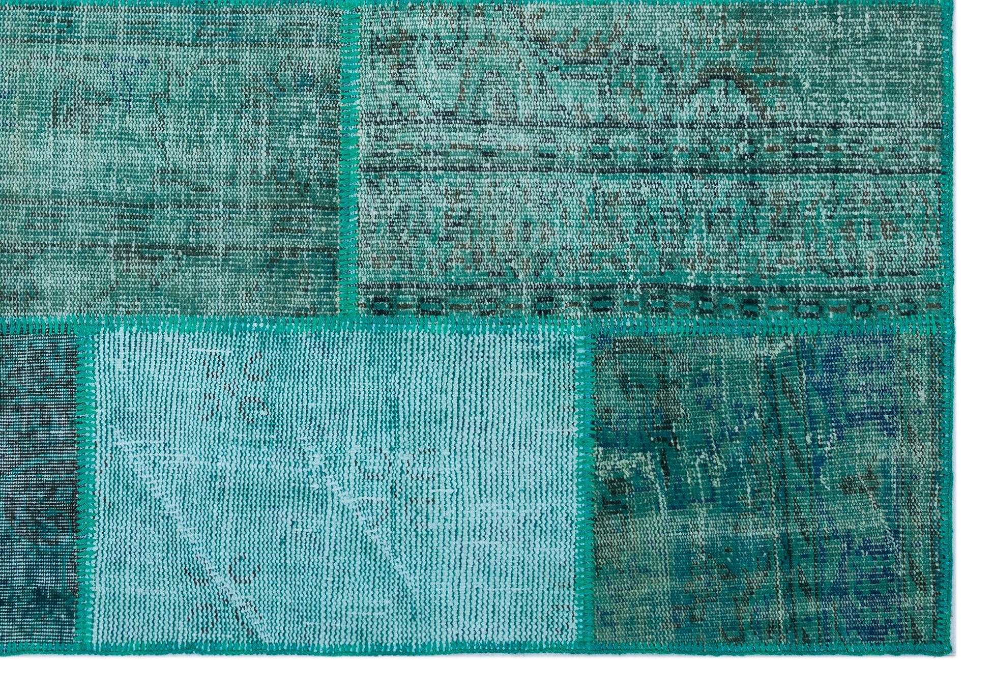 Turquoise Over Dyed Patchwork Unique Rug 5'2'' x 7'7'' ft 158 x 230 cm