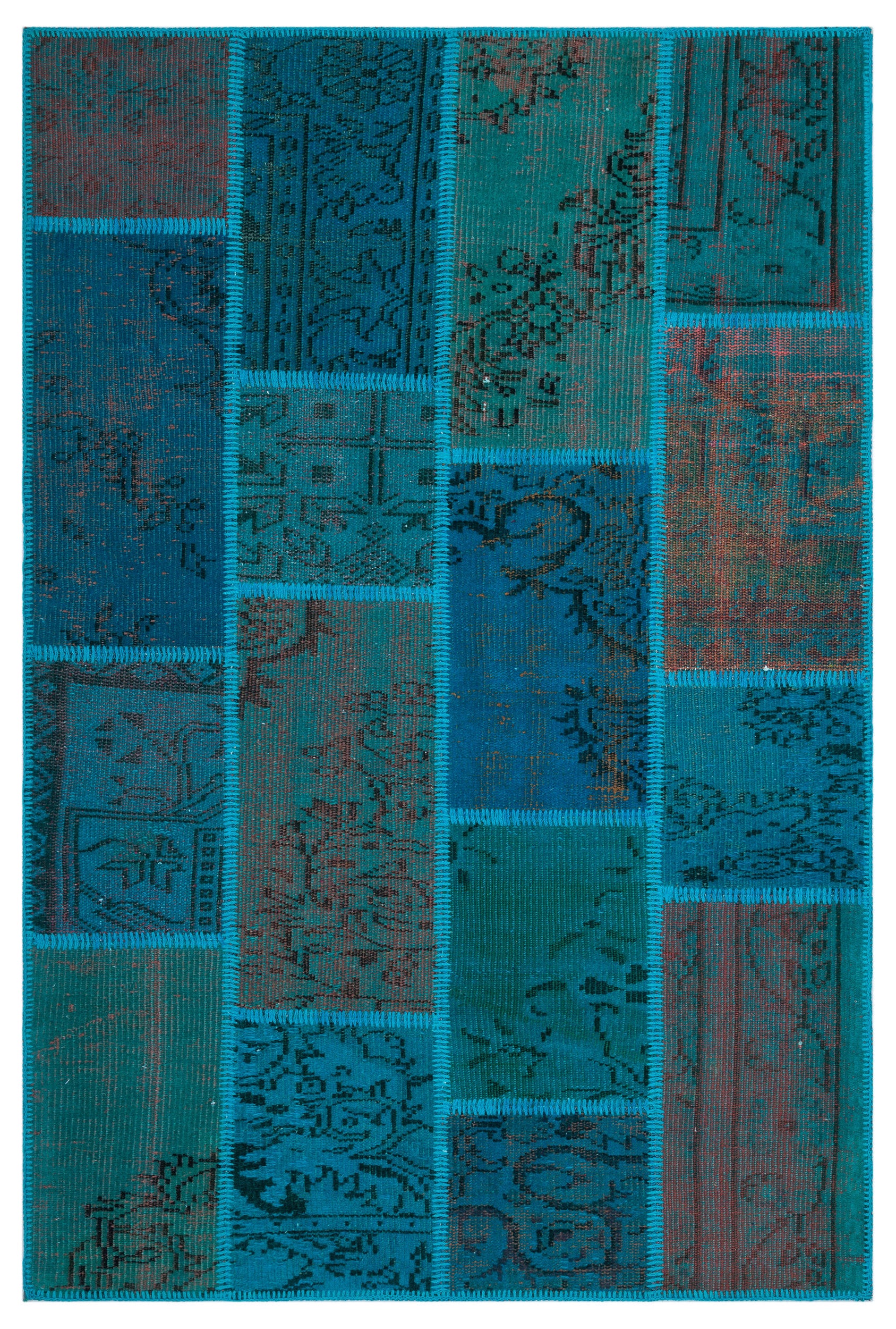 Turquoise Over Dyed Patchwork Unique Rug 3'11'' x 5'11'' ft 120 x 180 cm