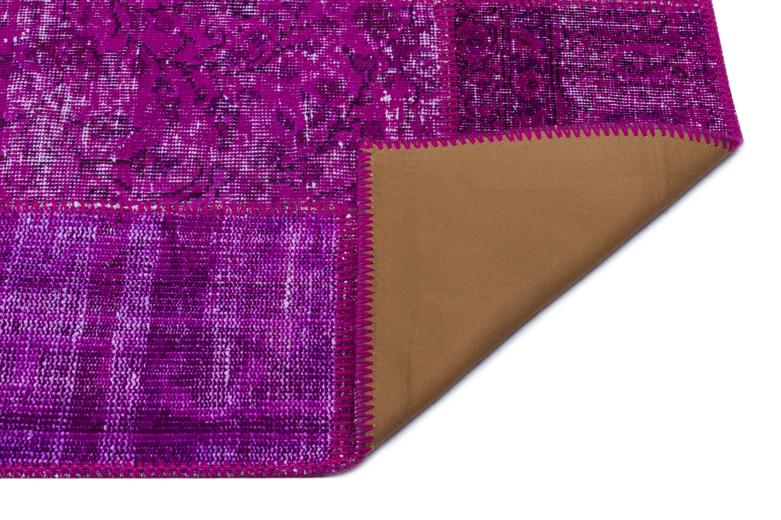 Fuchsia Over Dyed Patchwork Unique Rug 3'11'' x 5'11'' ft 120 x 180 cm