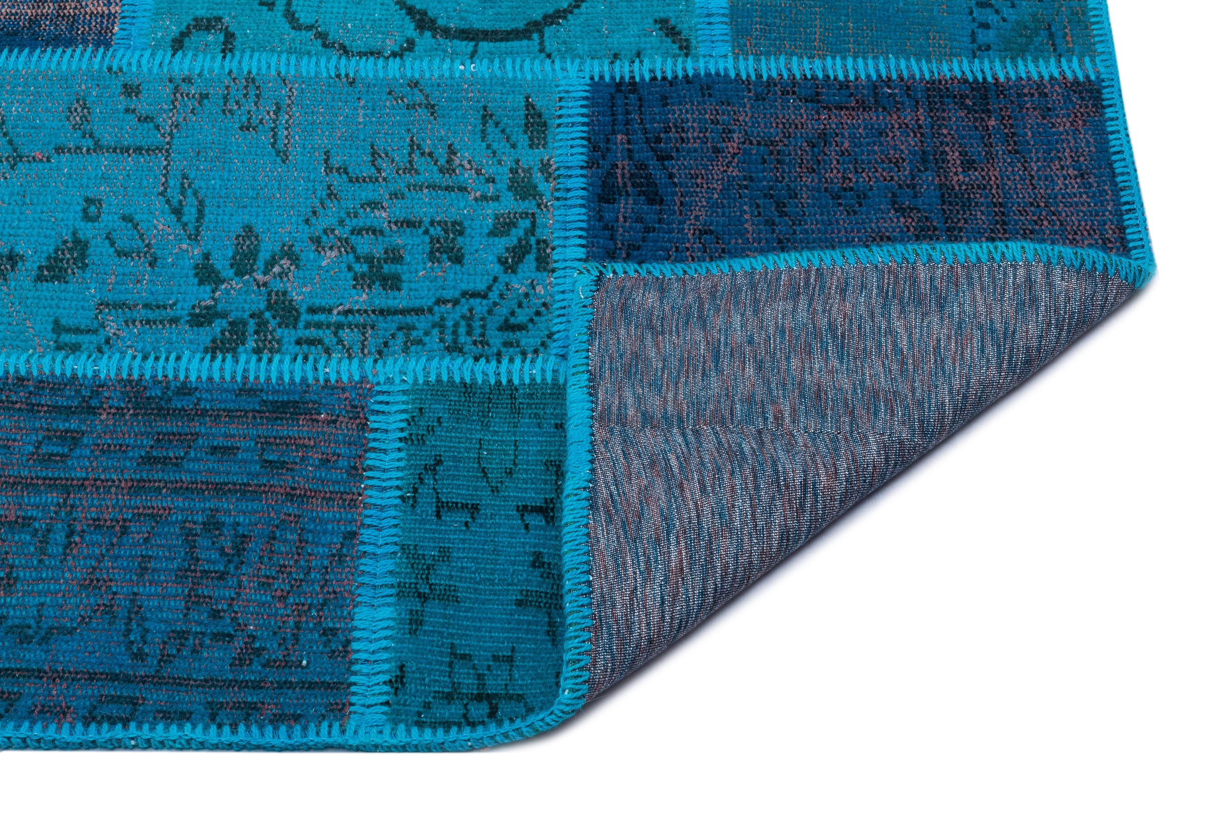Turquoise Over Dyed Patchwork Unique Rug 3'11'' x 5'11'' ft 120 x 180 cm