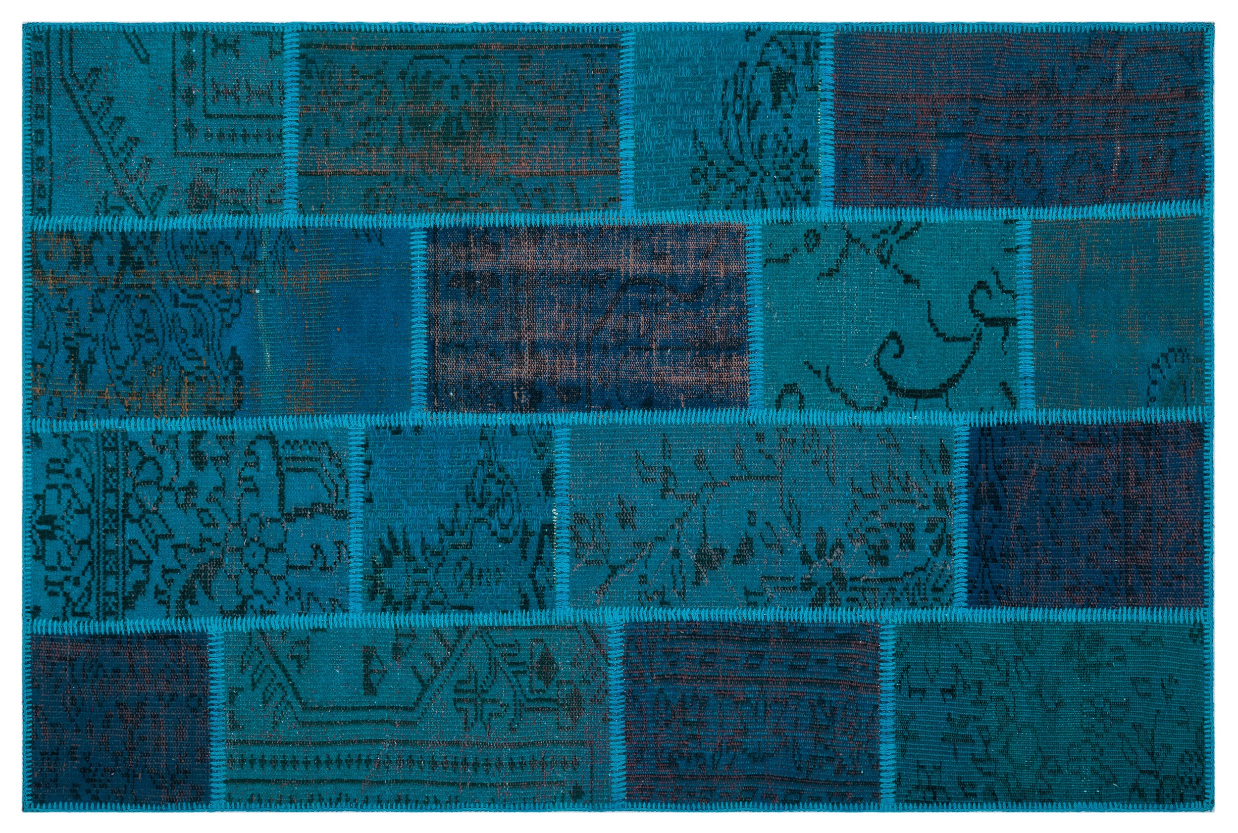 Turquoise Over Dyed Patchwork Unique Rug 3'11'' x 5'11'' ft 120 x 180 cm