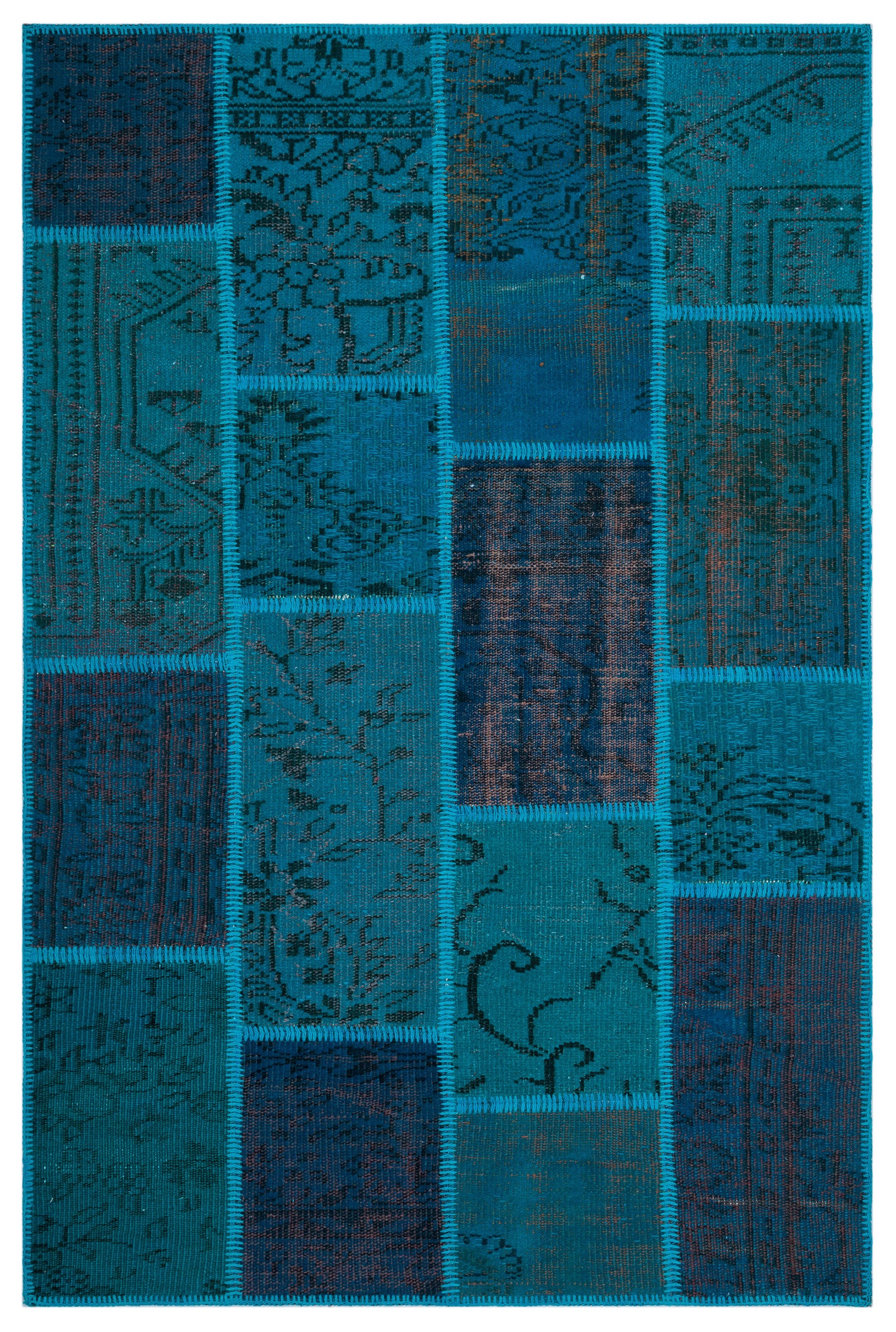 Turquoise Over Dyed Patchwork Unique Rug 3'11'' x 5'11'' ft 120 x 180 cm