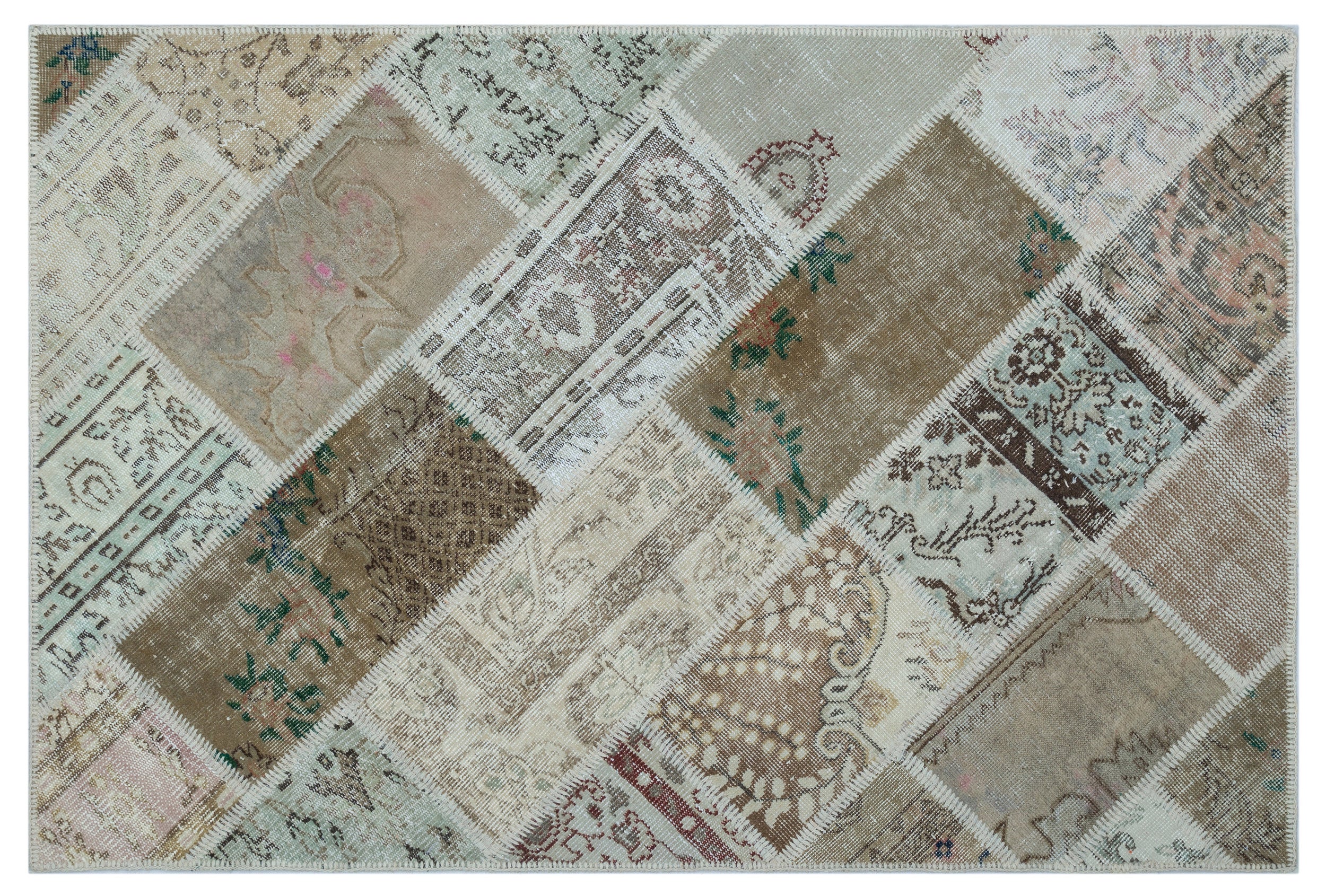 Beige Over Dyed Patchwork Unique Rug 3'11'' x 5'11'' ft 120 x 180 cm