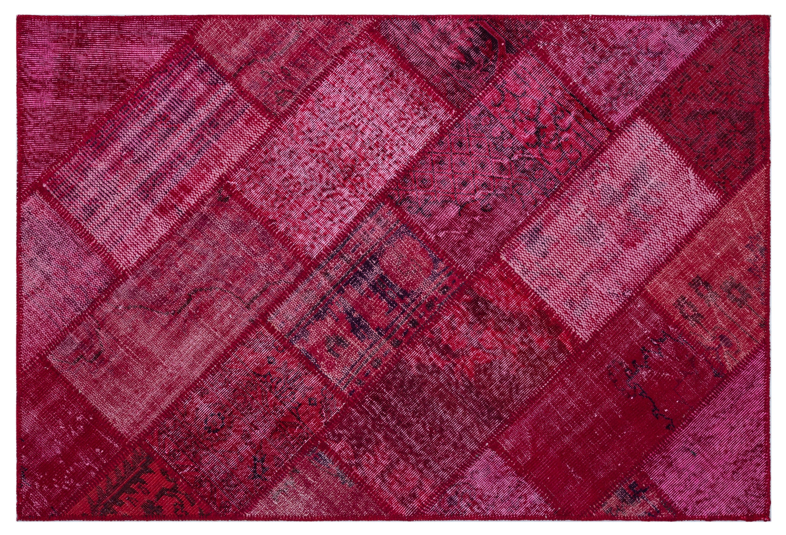 Red Over Dyed Patchwork Unique Rug 3'11'' x 5'11'' ft 120 x 180 cm