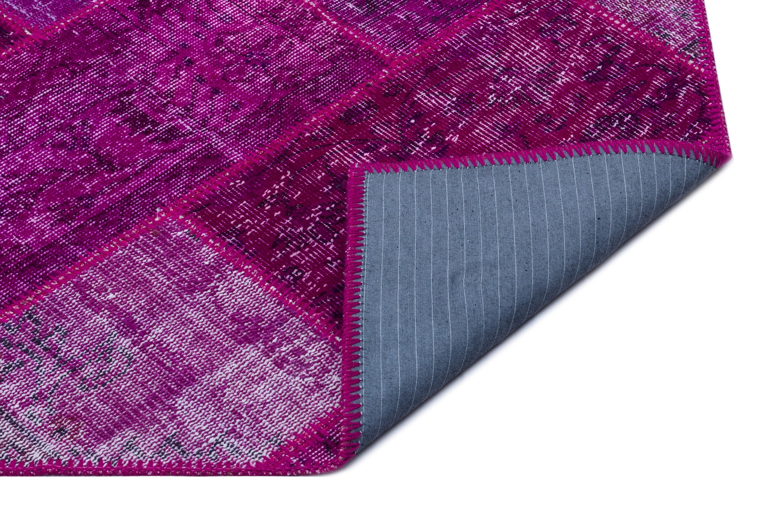 Fuchsia Over Dyed Patchwork Unique Rug 3'11'' x 5'11'' ft 120 x 180 cm