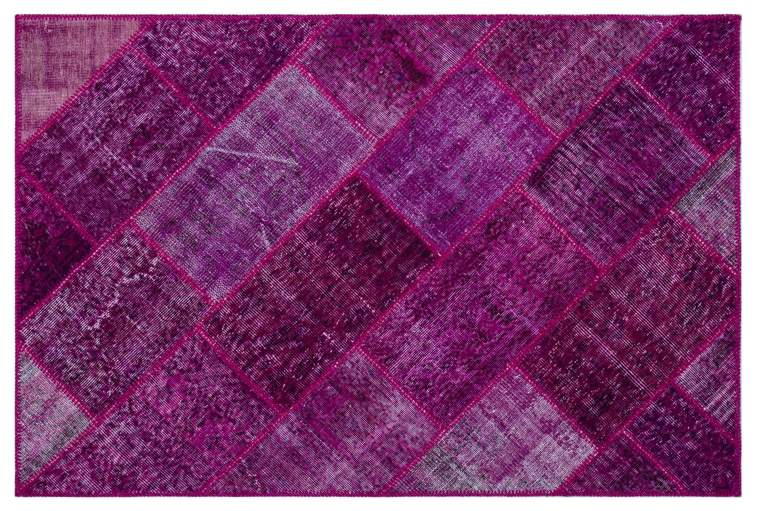 Fuchsia Over Dyed Patchwork Unique Rug 3'11'' x 5'11'' ft 120 x 180 cm